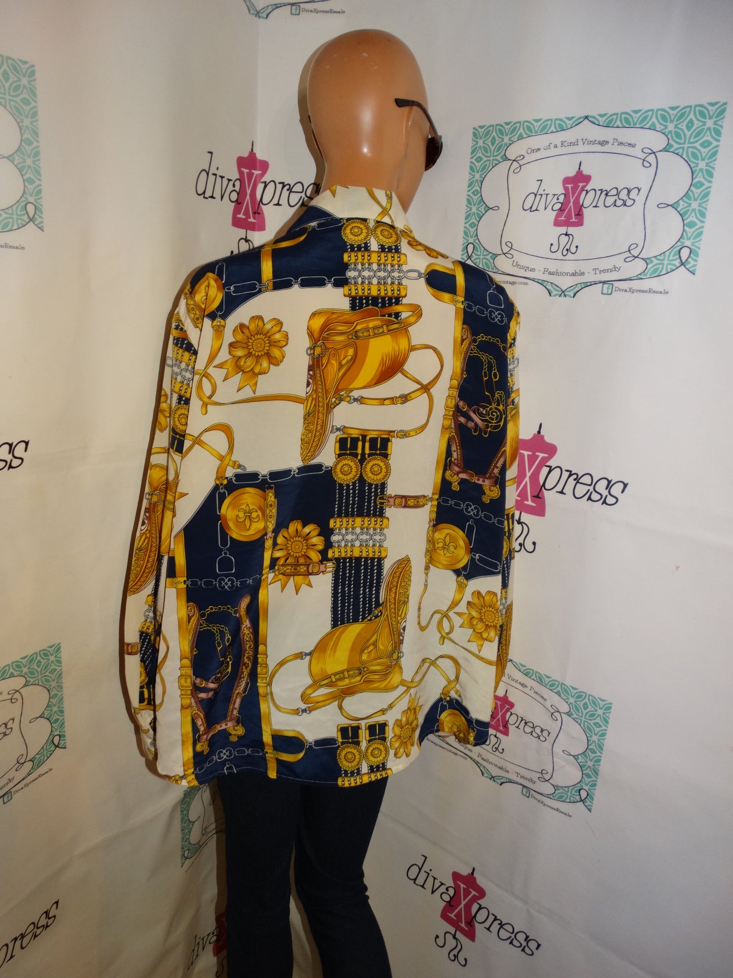 Vintage Viva Vida Cream Versace Style Chain Blouse Size XL
