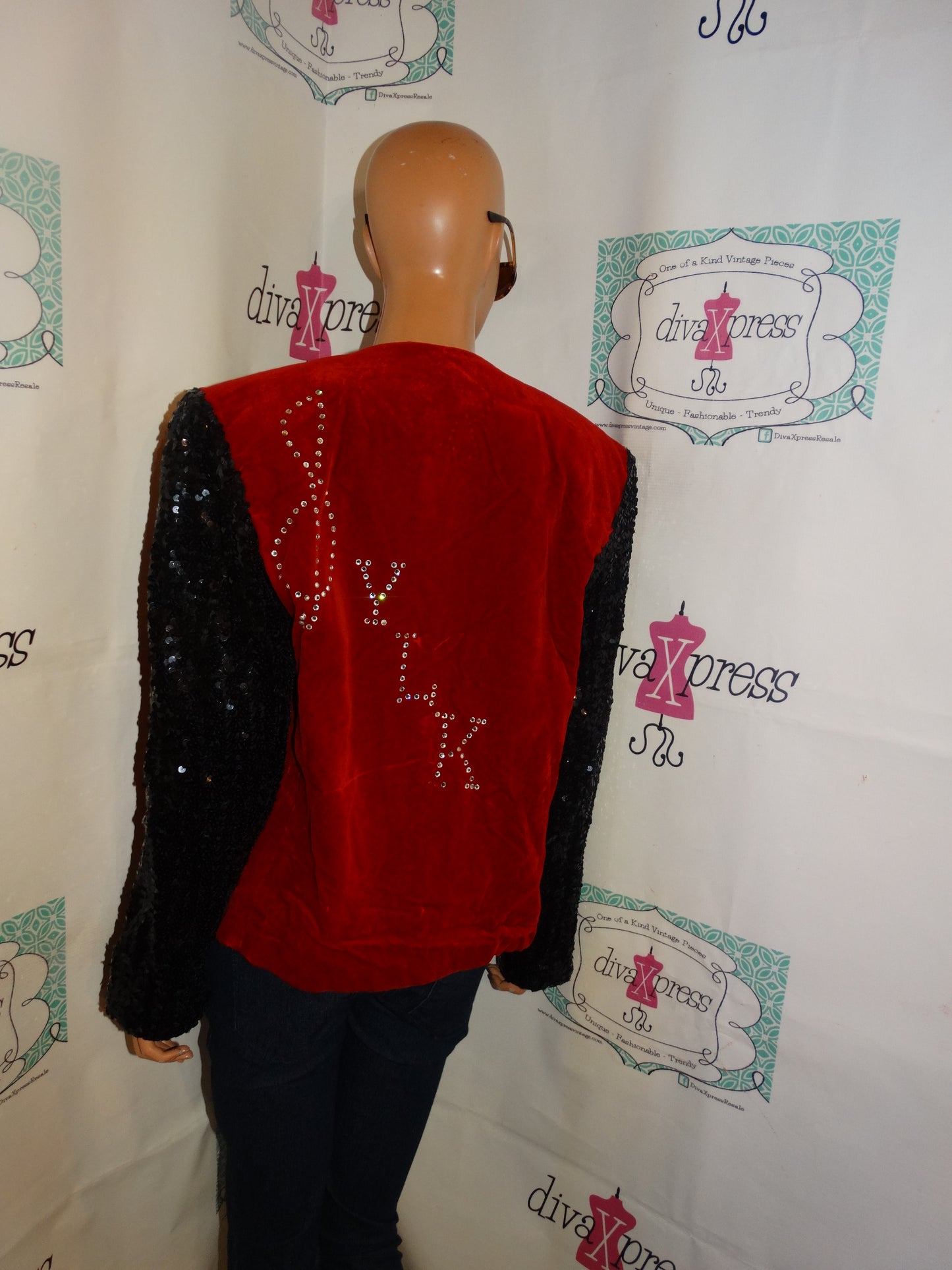 Vintage Red/Black Sequins Custom Blazer Size XL