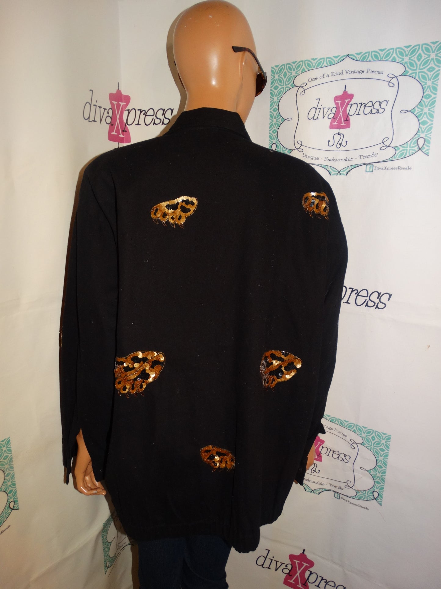 Vintage Modi Black/Tiger Sequins Jacket Size 2x