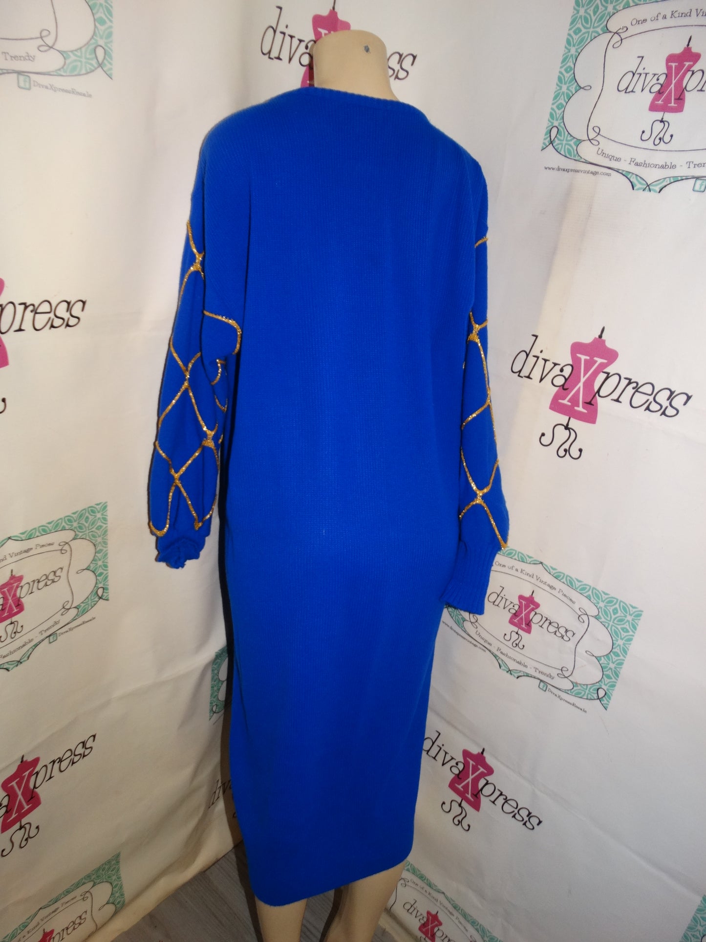 Vintage Rio Royal Blue Gold Chain Sweater Dress Size 2x