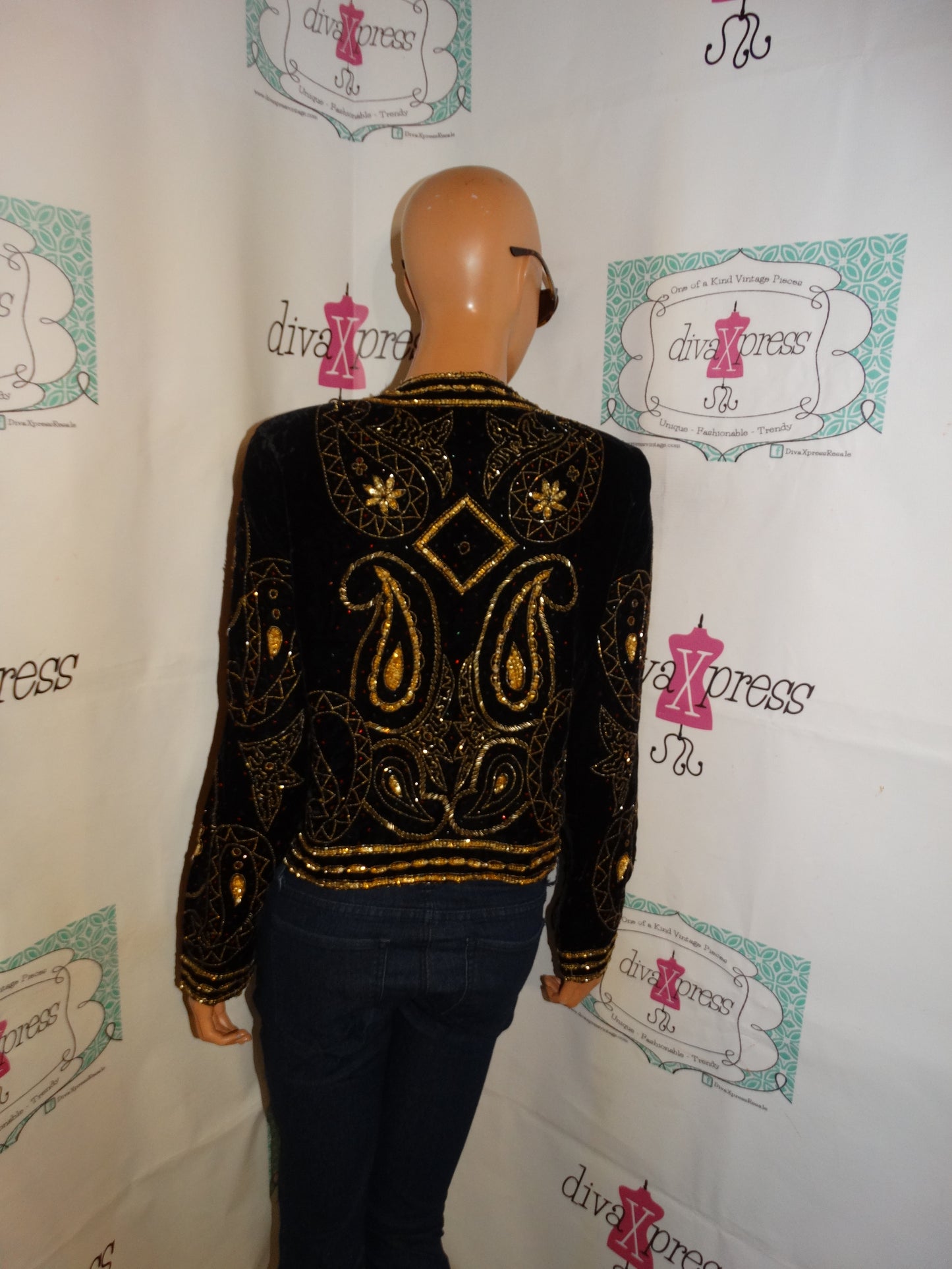 Vintage Lawerence Kazer Black Velvet Sequins Jacket Size S