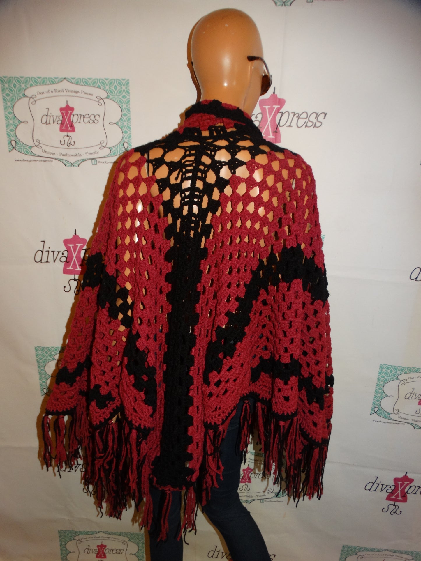 Vintage Pink/Black Poncho Size 1 Size Fits All