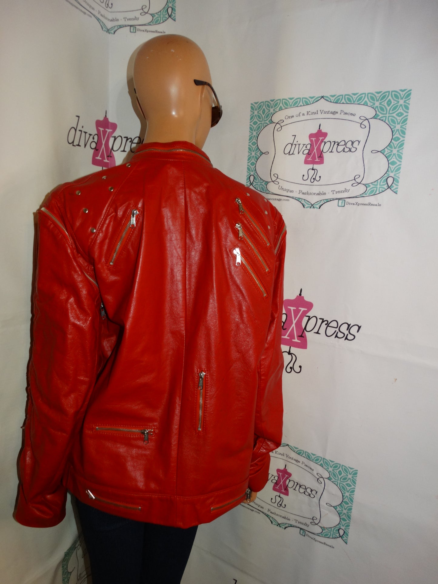 Vintage LC Red LEAther Zipper Jacket Size XL