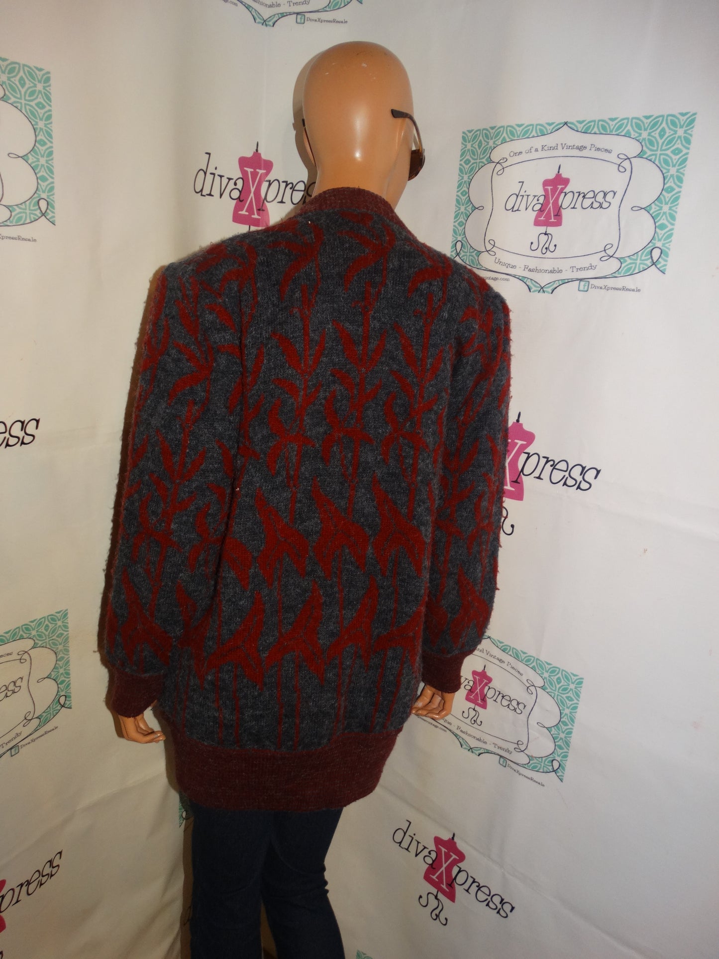 Vintage Last Kings Gray Burgundy Sweater Coat Size L