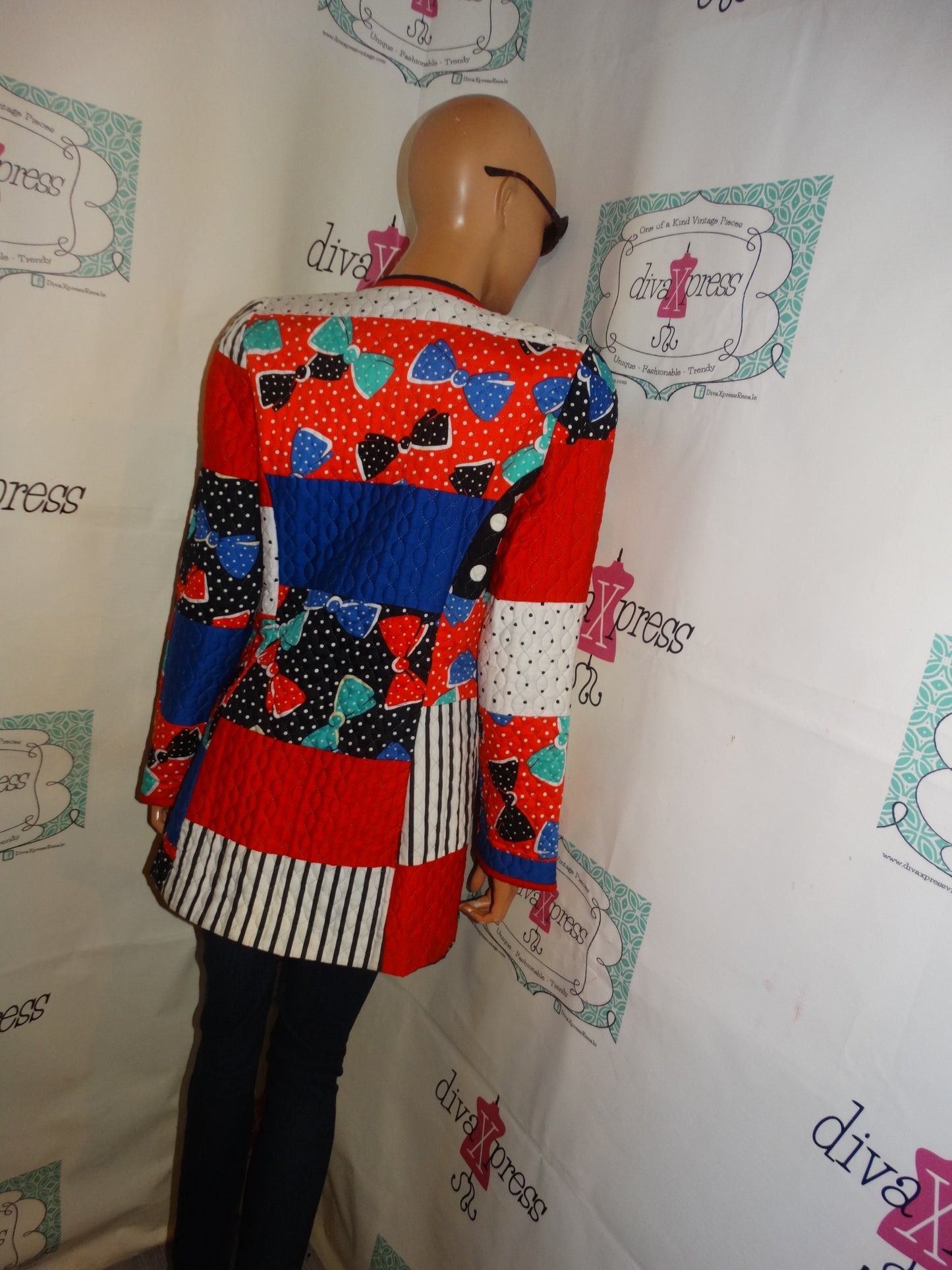 Vintage Jeane Marc Black/Red Blue Blazer Size M