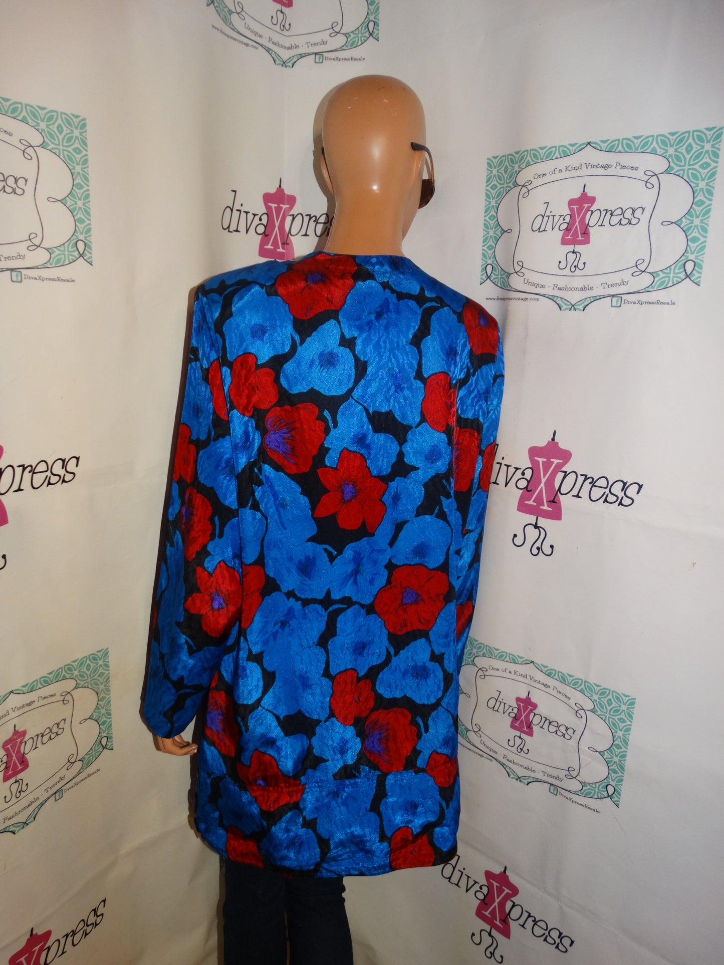 Vintage James Bernard Blue/Red Blouse Size XL