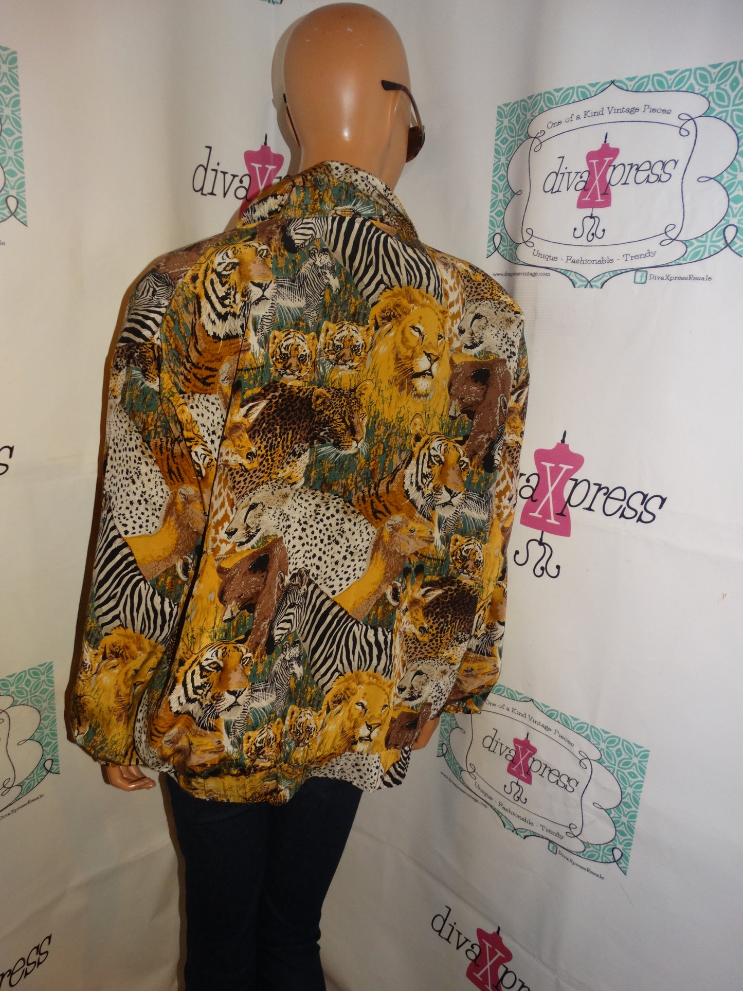 Vintage Jungle Animal Bomber Jacket Size XL