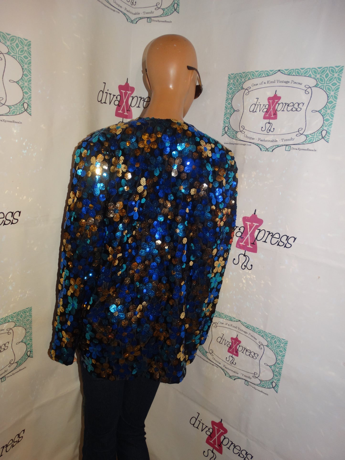 Vintage Sequins Blue/Gold Throw Size L