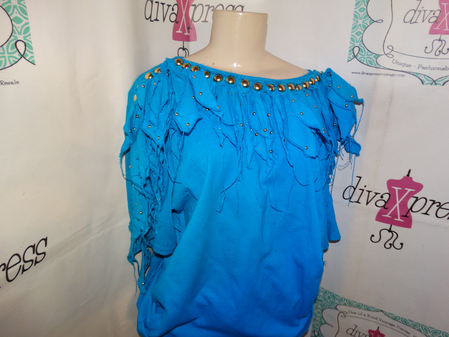 Vintage Risky Blue beaded Shingle 2 piece Pants Set Size XL