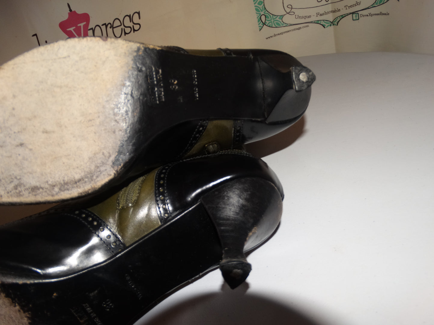 Vintage Miu Miu Green/Black Leather Boots Size 38