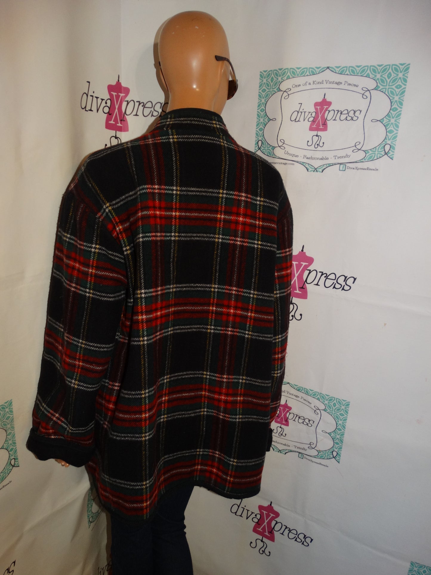 Vintage Talbots Black/Red Plaid Wool Jacket Size 2x