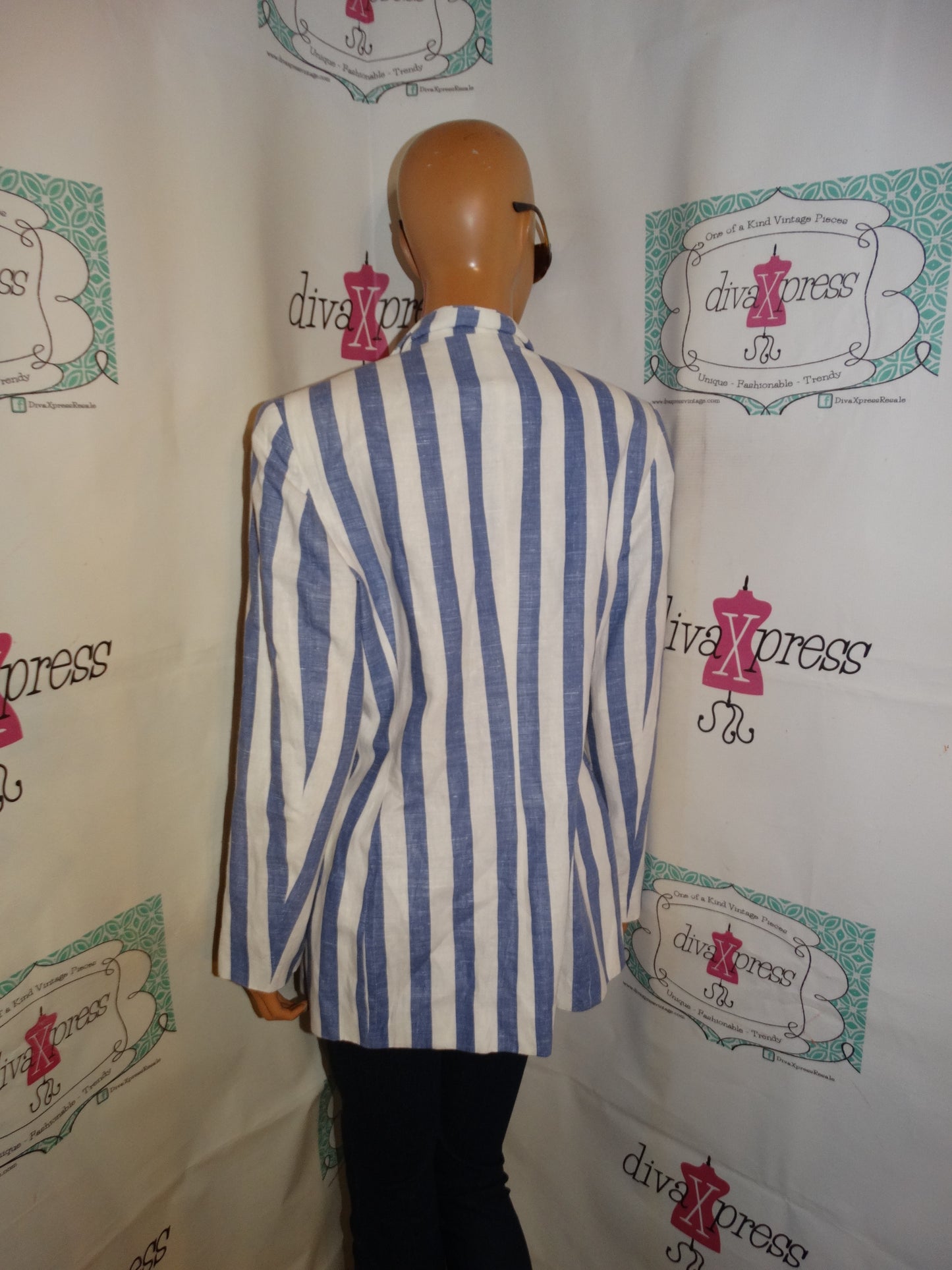 Vintage The Limited Collection Blue/White Stripe Blazer Size M