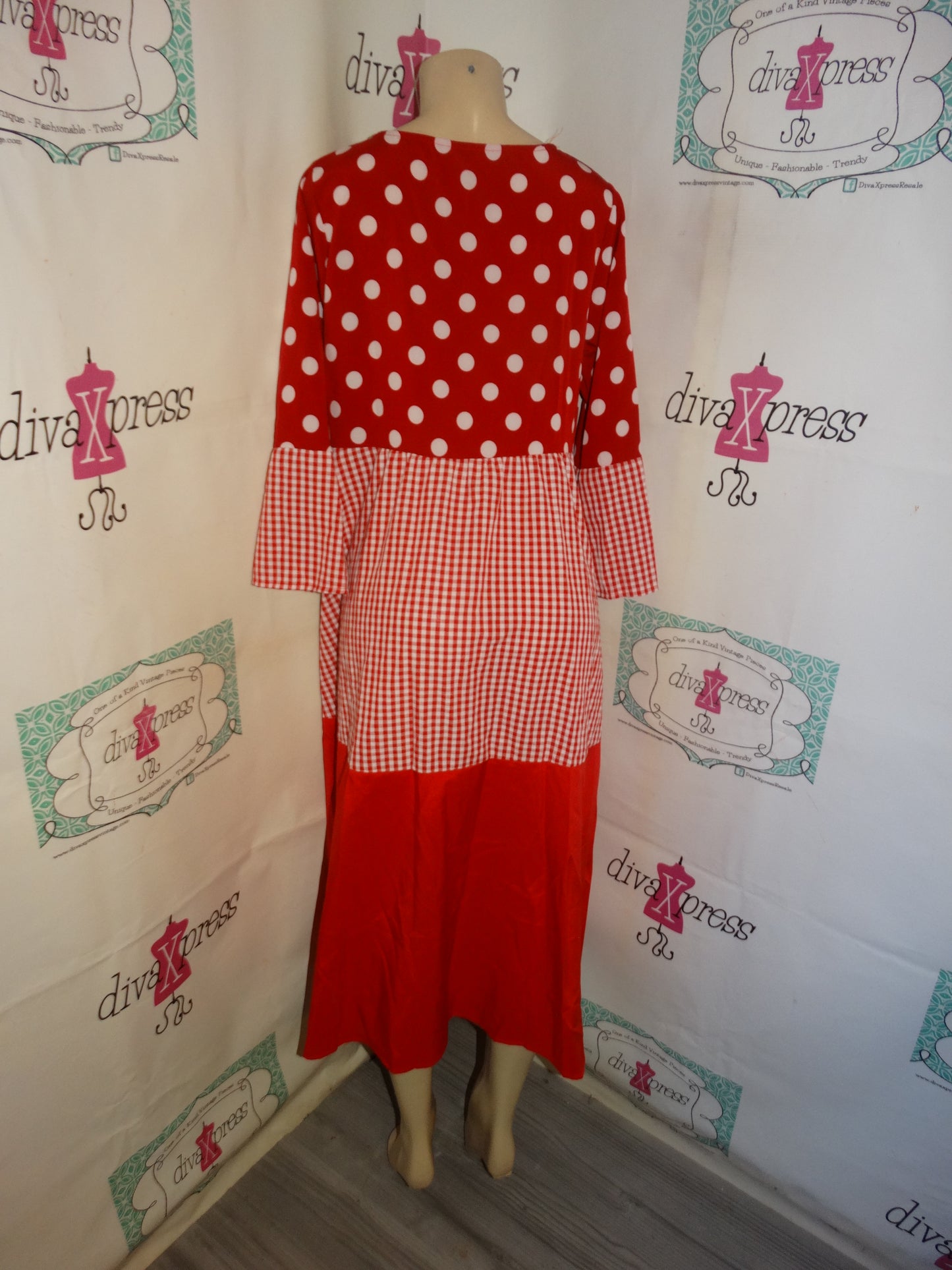 Vintage Red/White Polka Dot Plaid Dress Size M