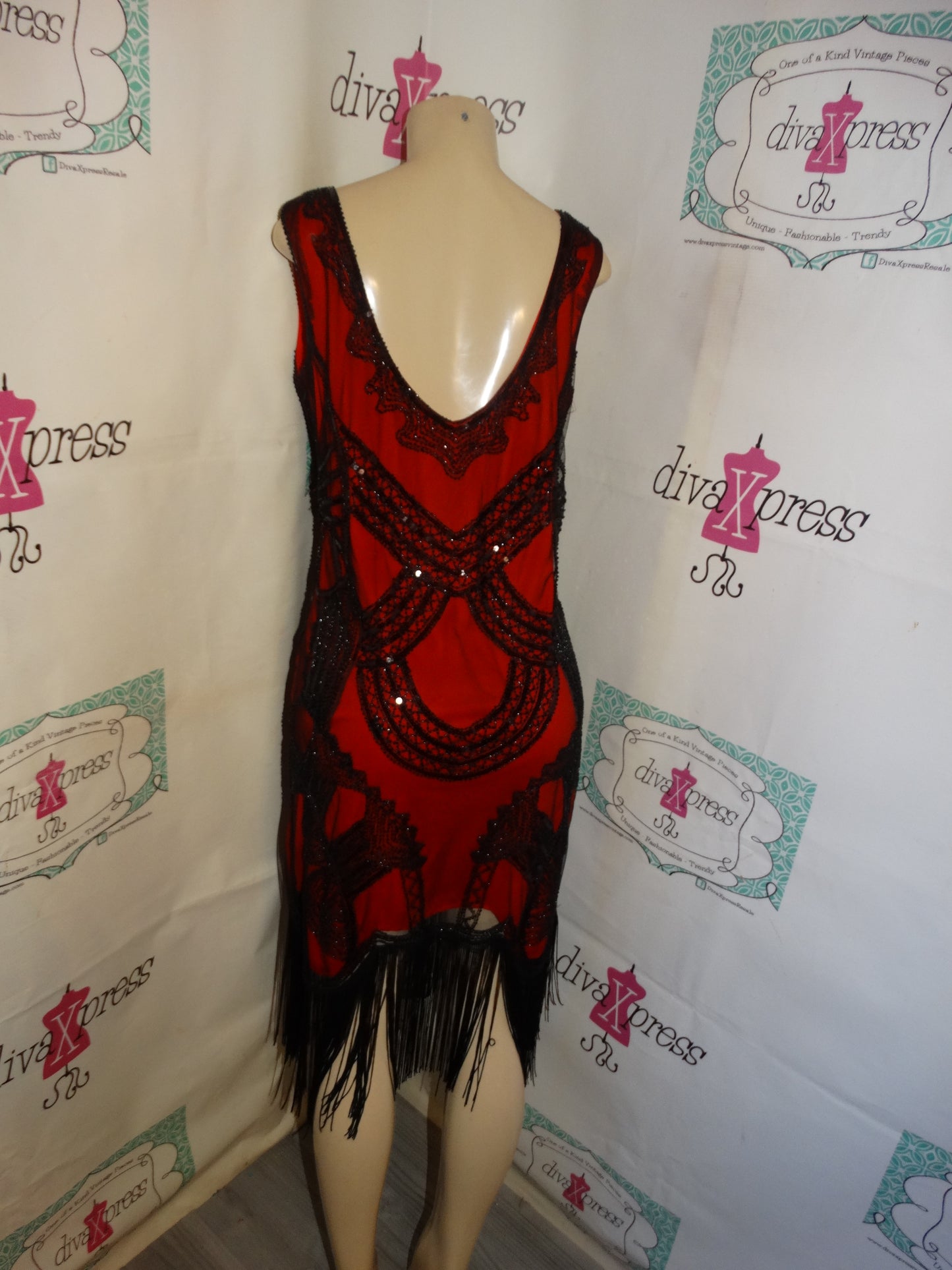 Vintage Red Sequins Shingle Dress Size XL