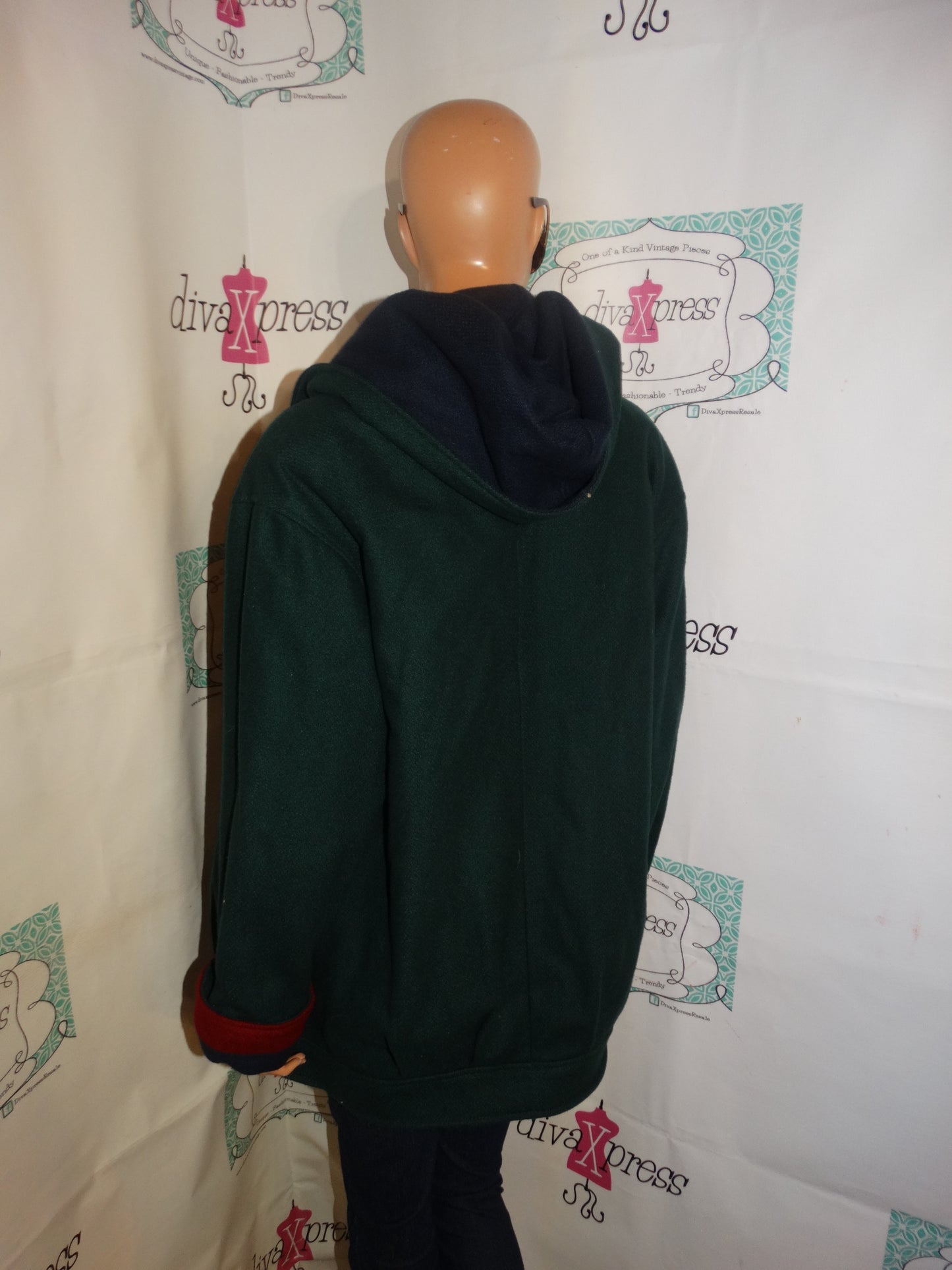 Vintage Kay Beys Green/Burgundy Blue Wool Coat Size L