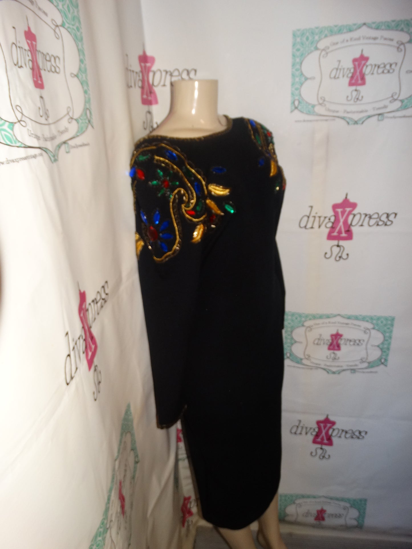 Vintage ST AL Black Beaded Dress Size M