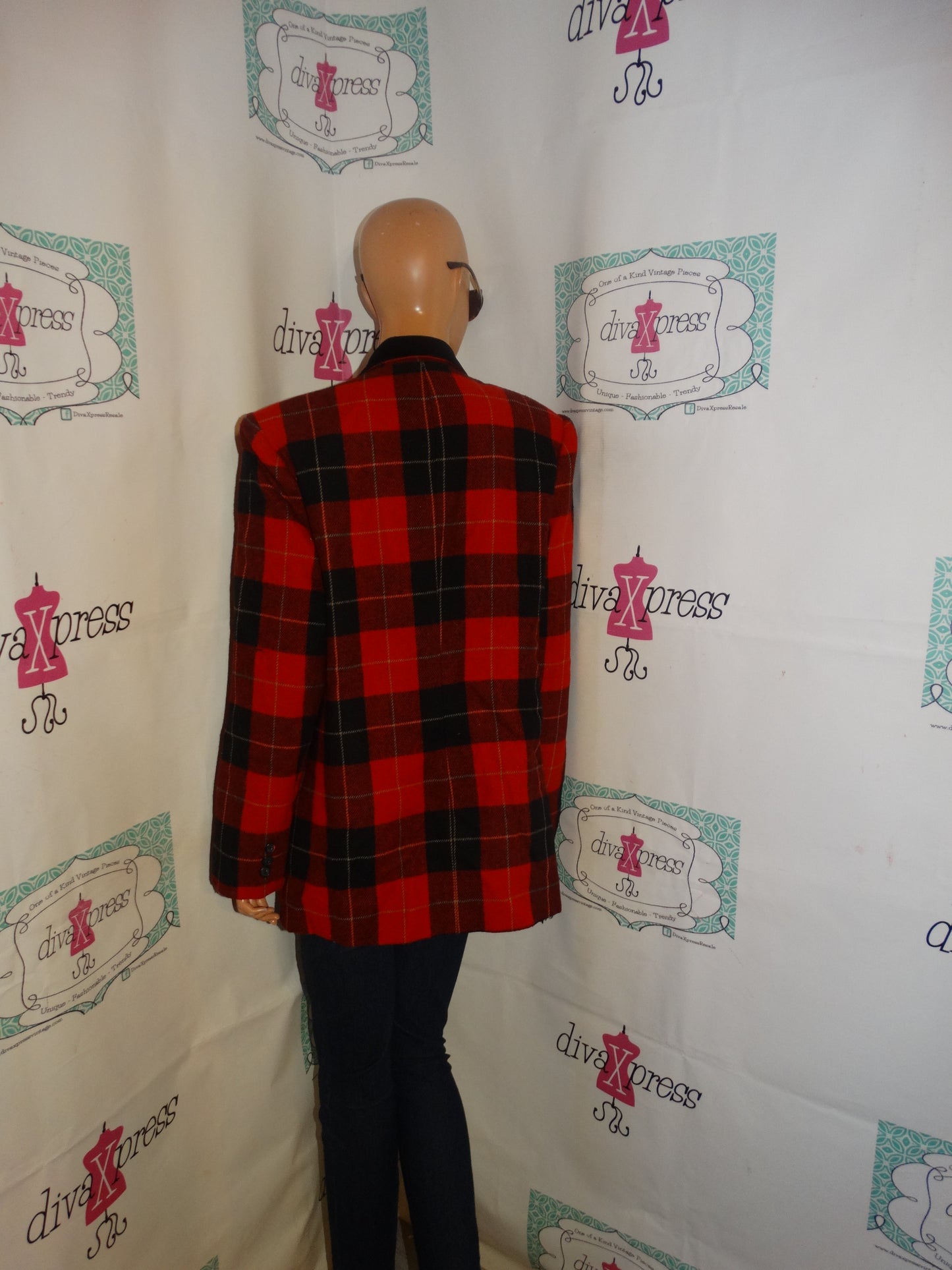 Vintage Sag Black/Red Wool Blazer Size L