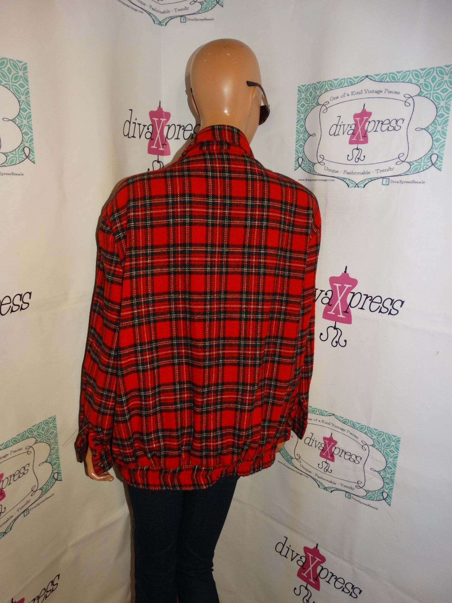 Vintage Karen Kane Red/Black Plaid Cardigan Jacket Size 1x