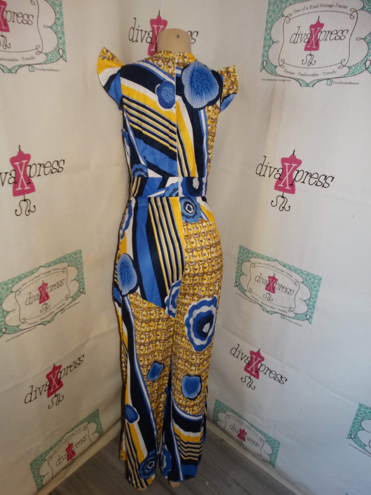 Yellow/Blue/White Wide Leg Romper Size S