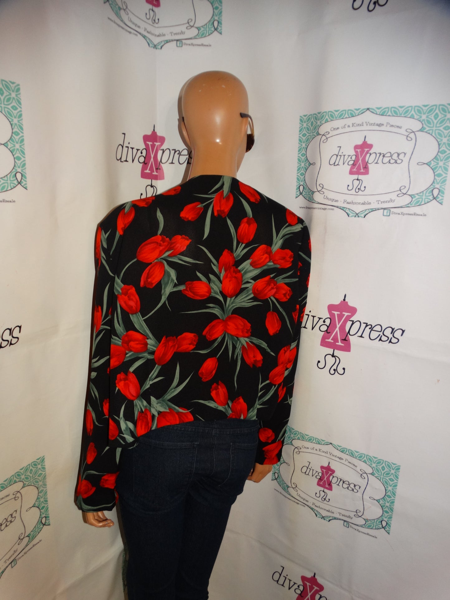 Vintage Leslie Fay Black Rose Throw Size M