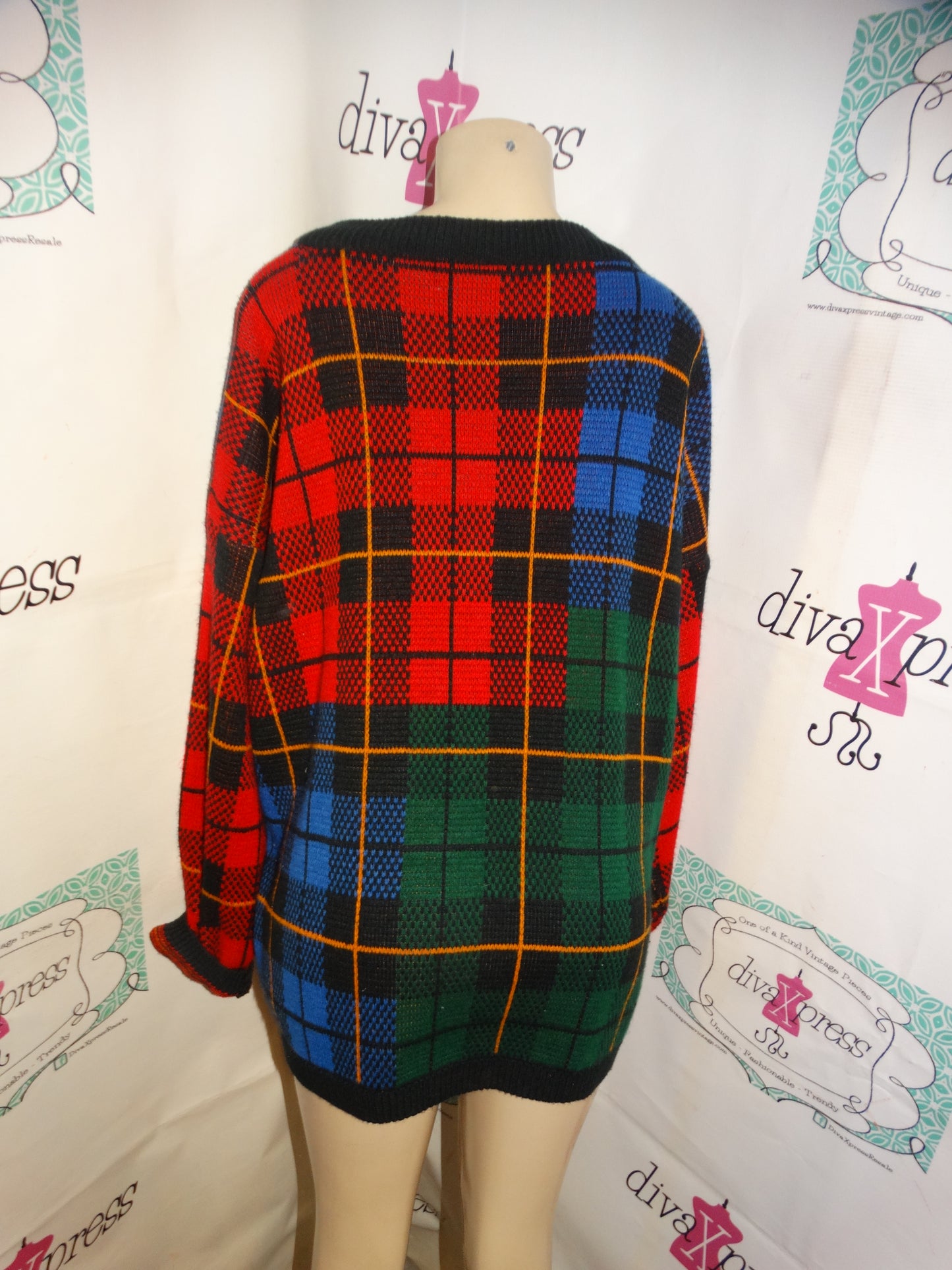 Vintage REd/Black Green Plaid Sweater Size 2x
