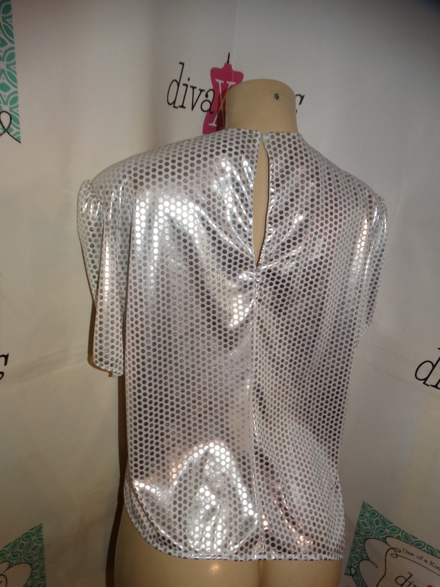 Vintage Rob Hill White/Silver Bow Blouse Size L