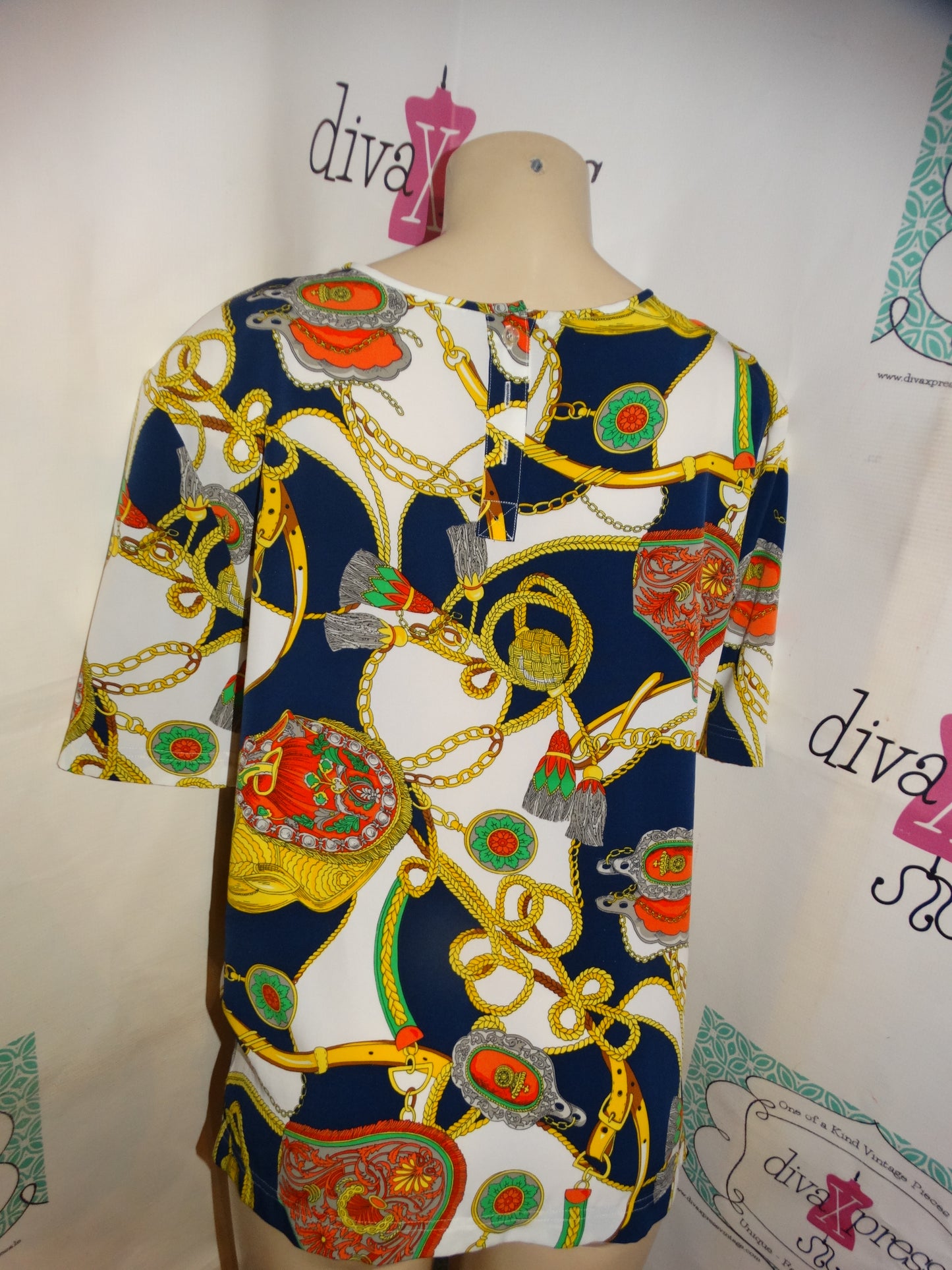 Vintage Jacqueline Lefter White Chain Blouse Size XL