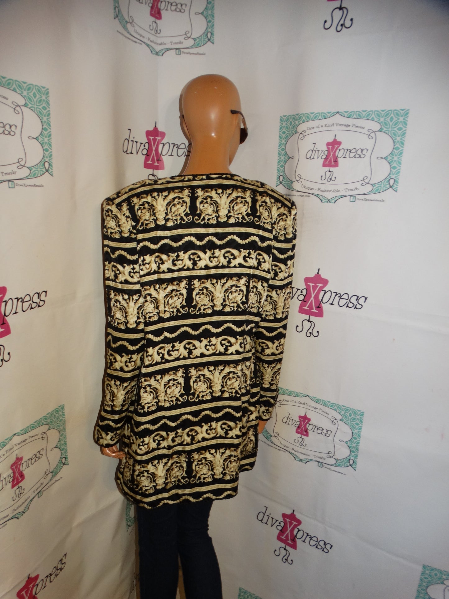 Vintage Maggy London Black/Cream Chain Style Blazer Size M