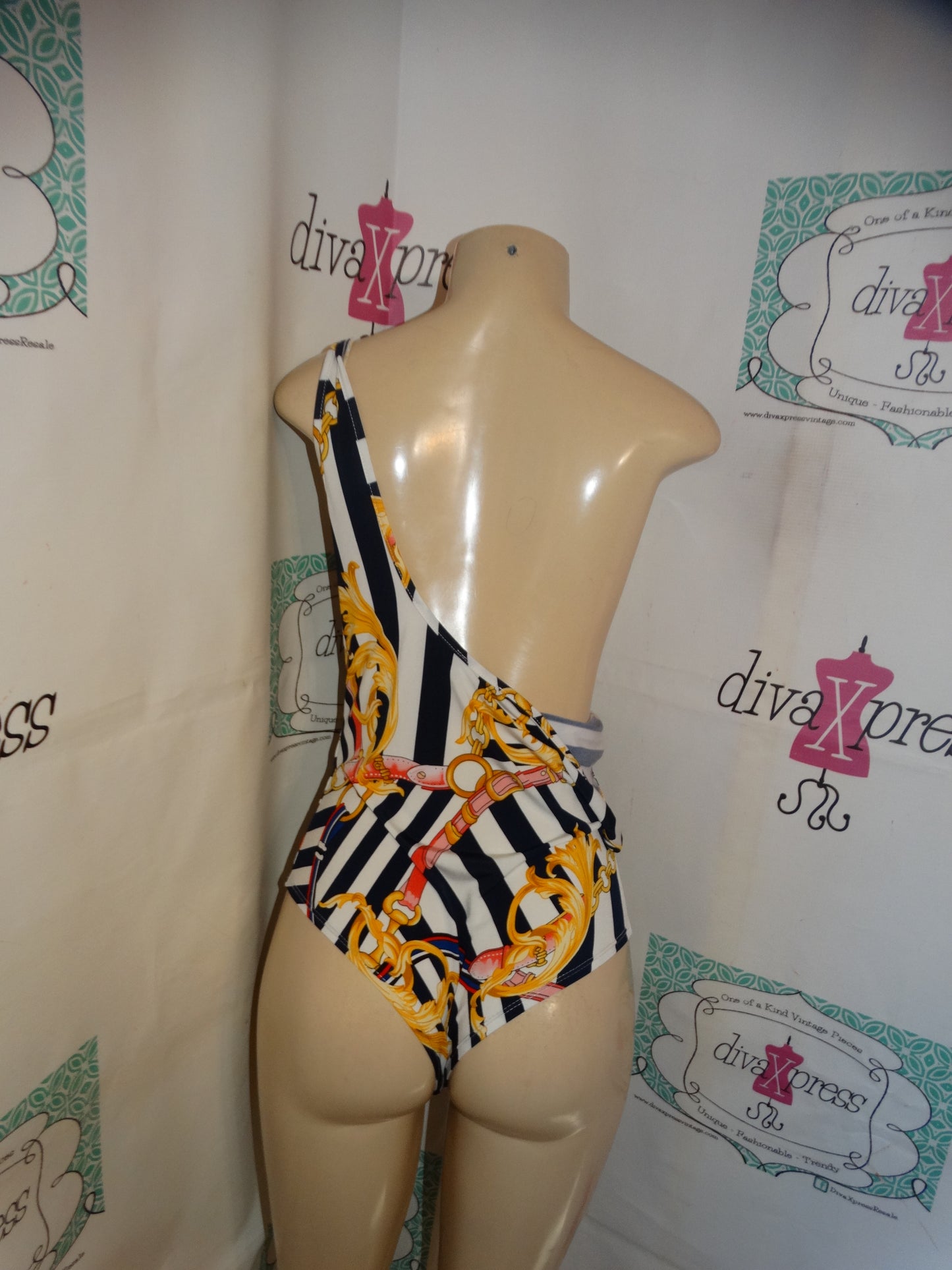 White/Blue Chain Body Suit Size L