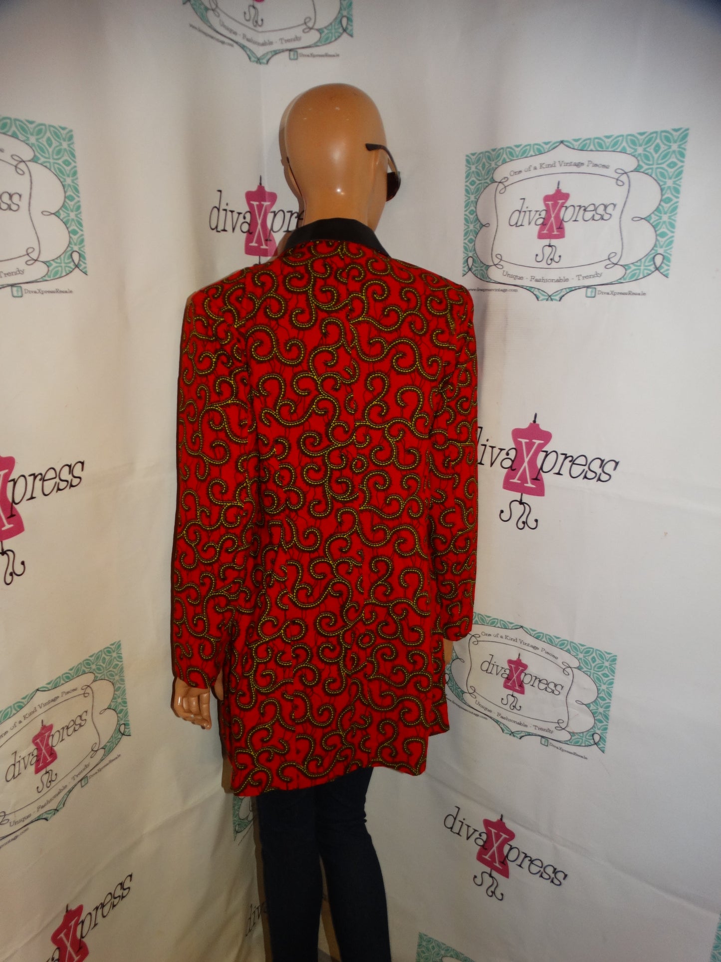 Vintage Red/Black Chain Faux Leather Collar Blazer Size L