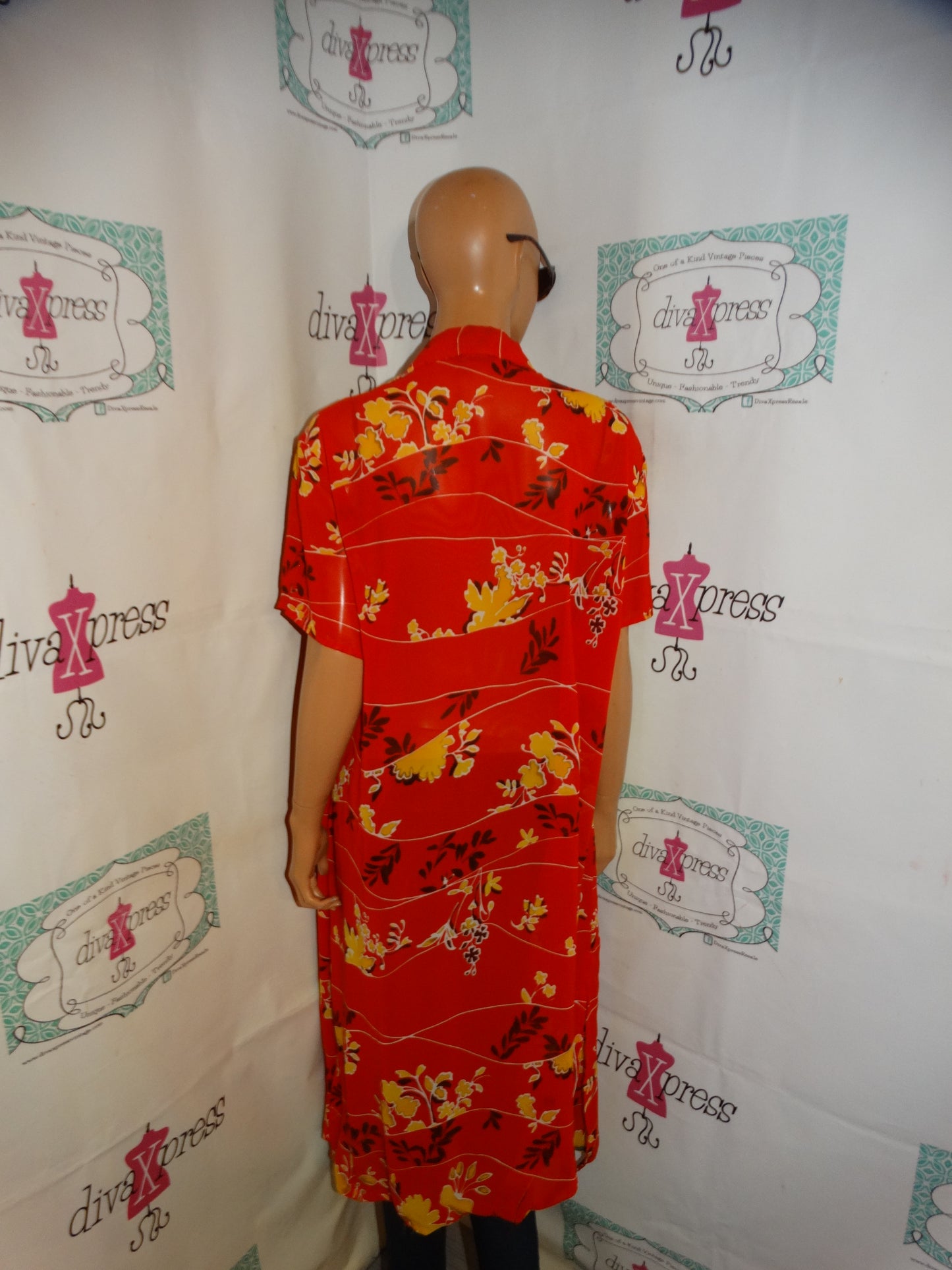 Vintage Mlle Gabrielle red/Yellow Sheer Duster Size 1x