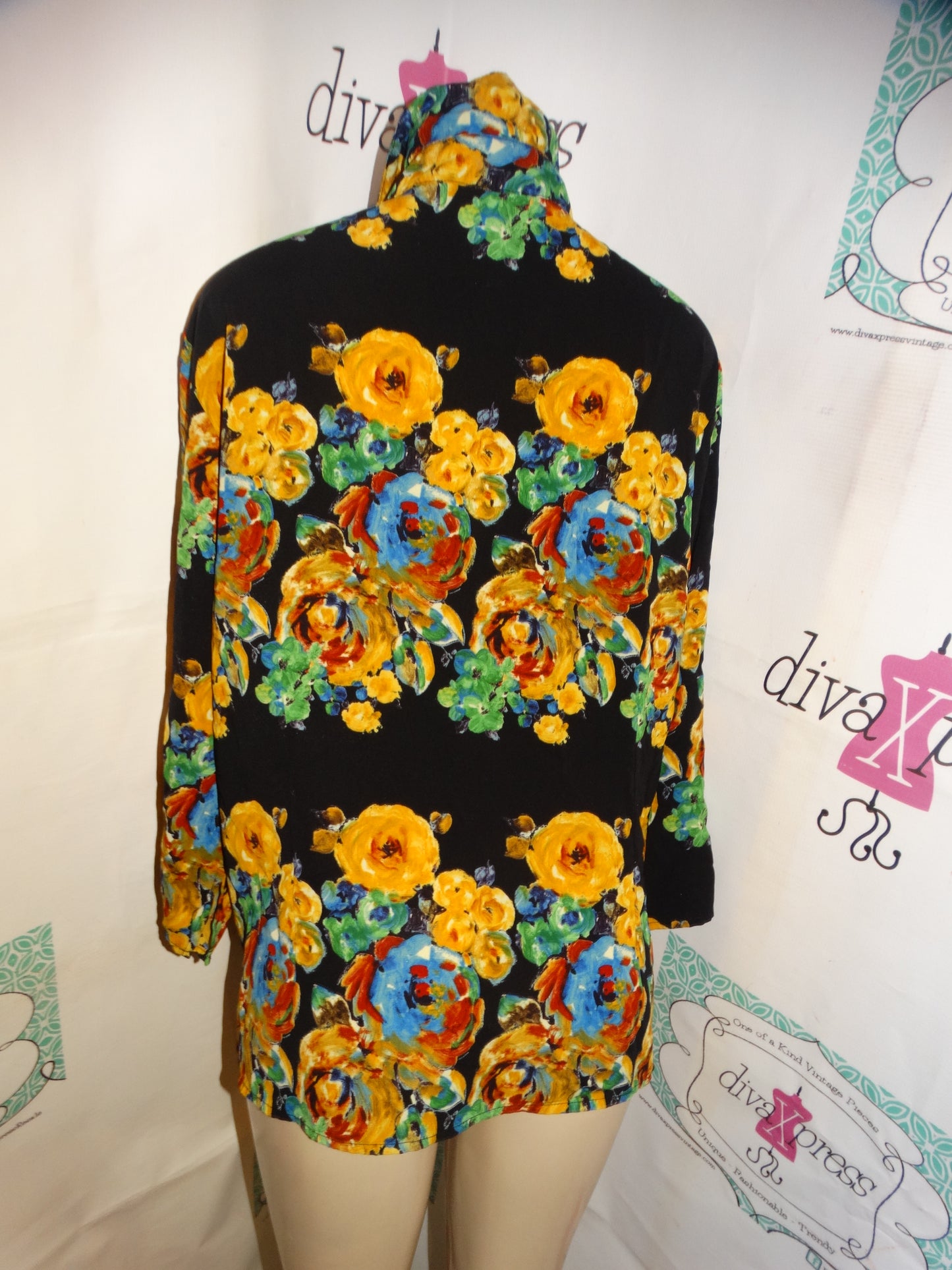 Vintage Joannas Plus Black Mustard Yellow Blouse Size 1x