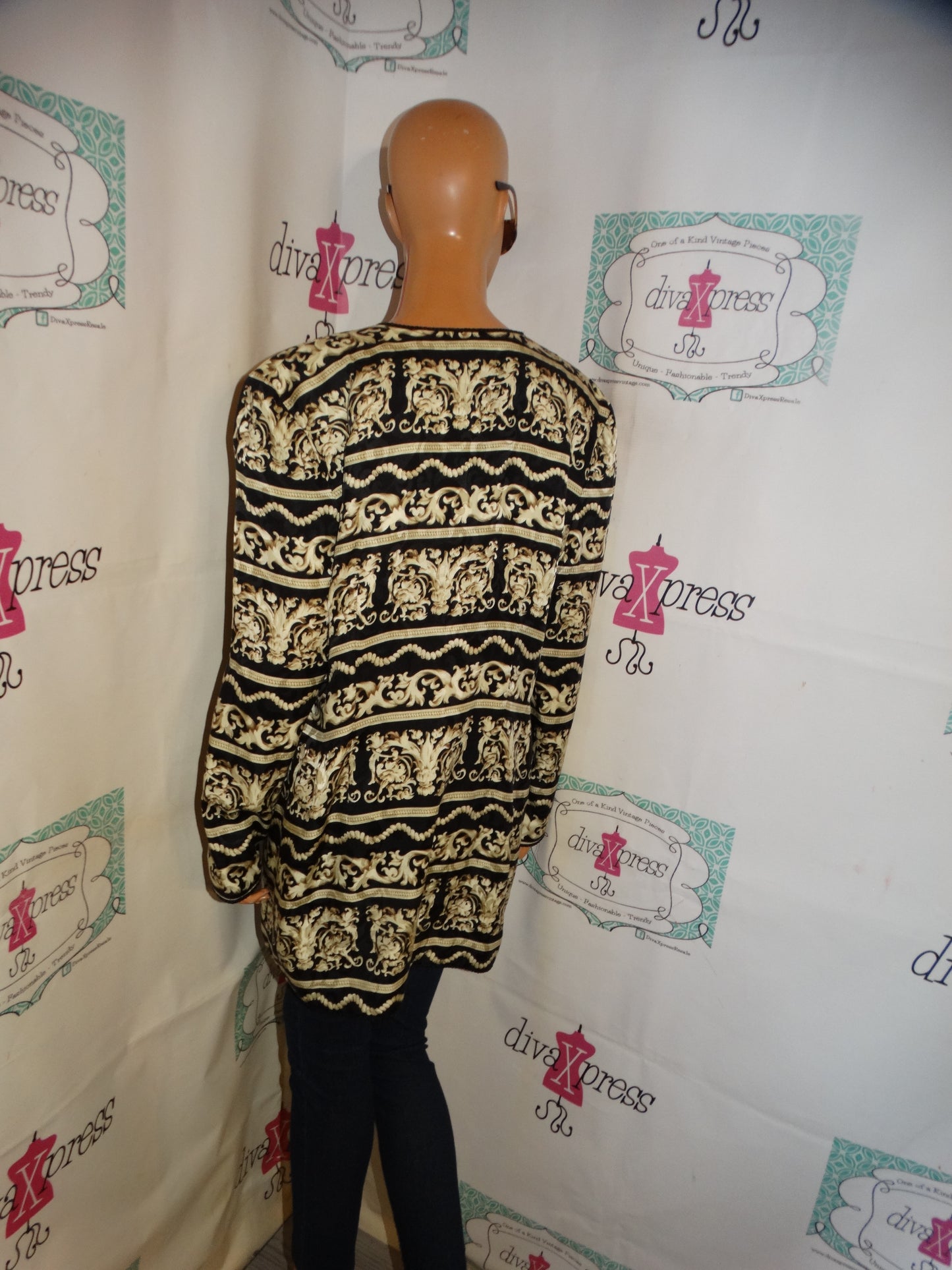 Vintage MAggy London Black/Cream Chain Style Blazer Size L