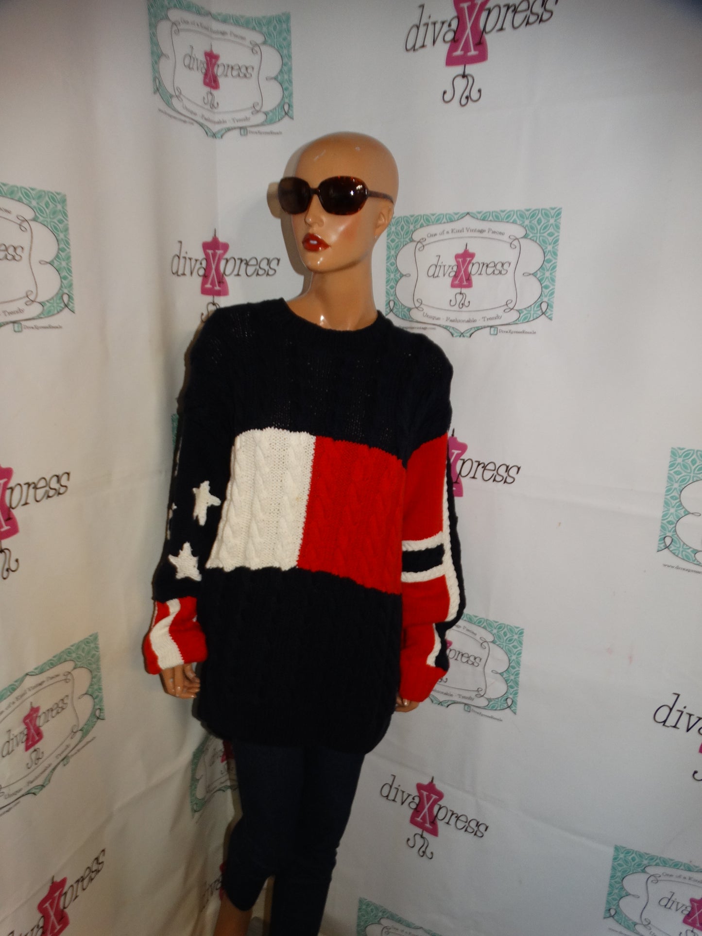 Vintage Tommy Hilfiger Blue/Red/White Sweater Size 1x