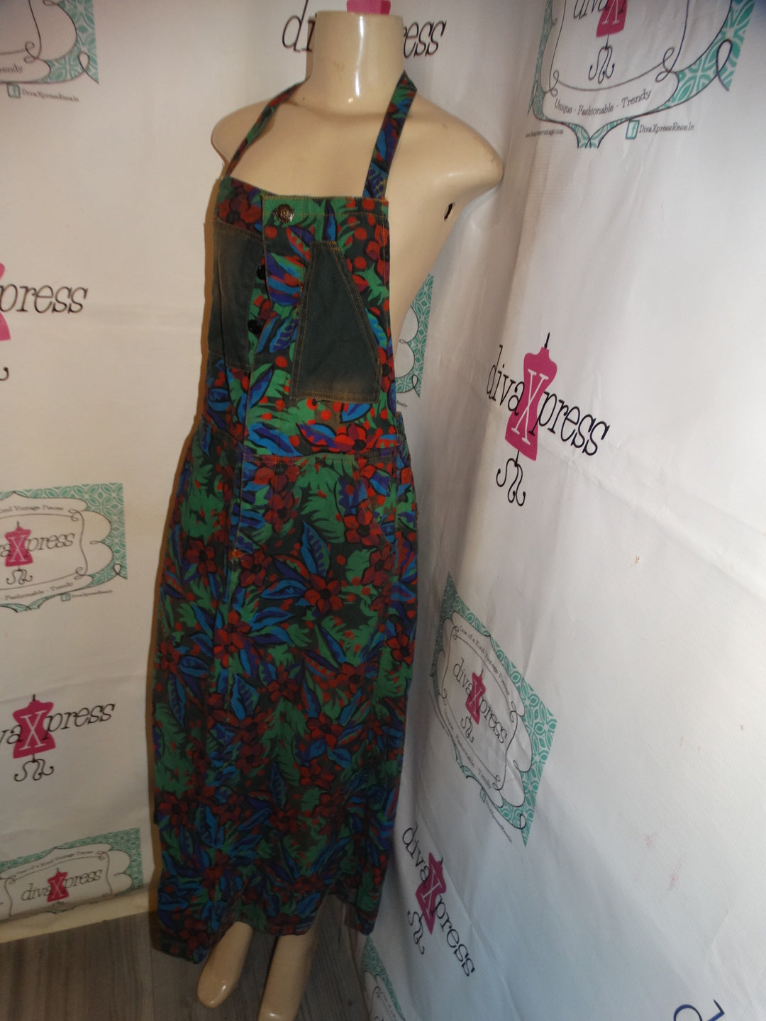 Vintage Leopard JEan Overall Dress Size L