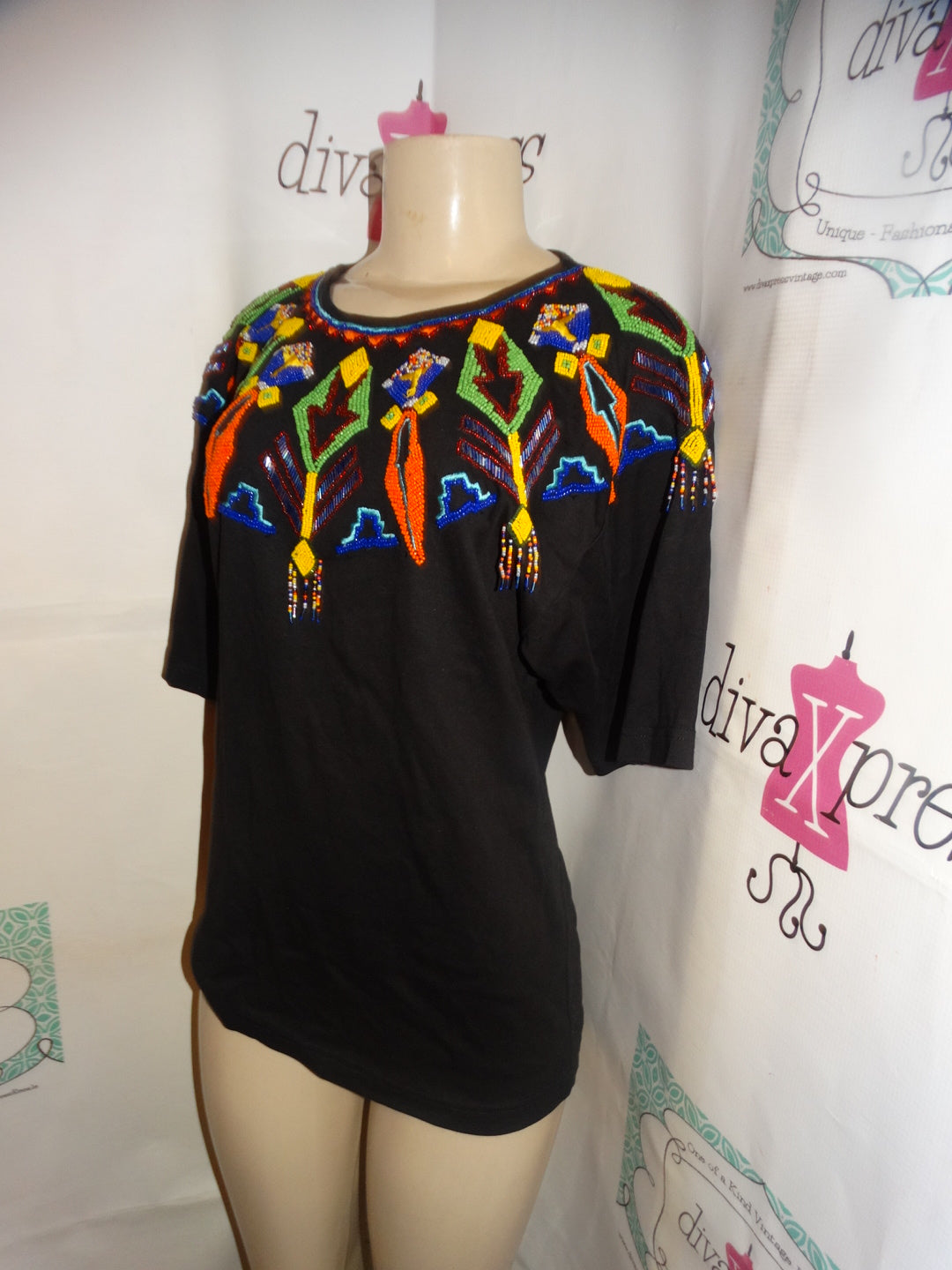 Vintage Jarrods Black Sequins Neck Line Design Top Size M
