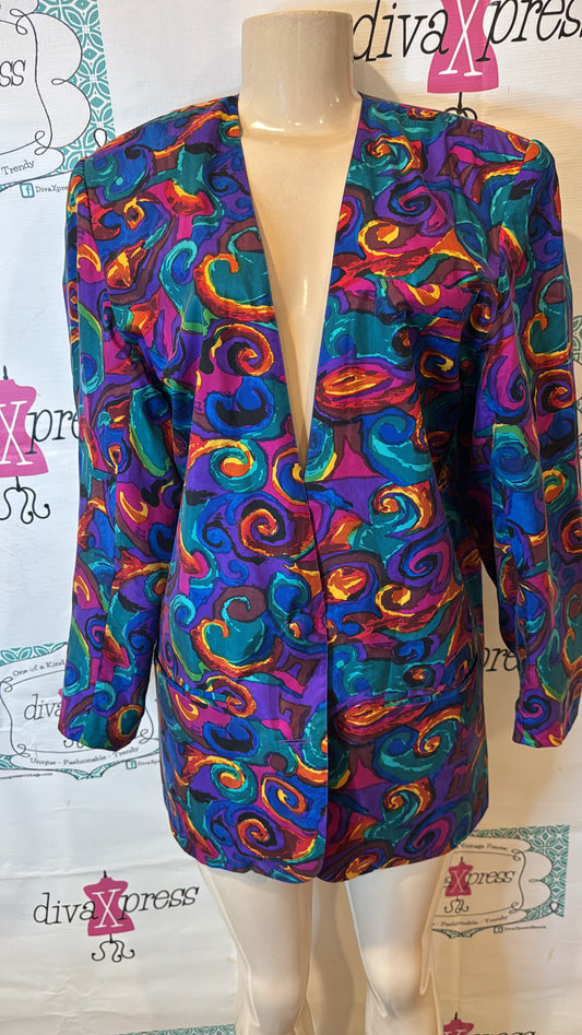 Vintage Anna and Frank Purple Colorful Silk Blazer Size L