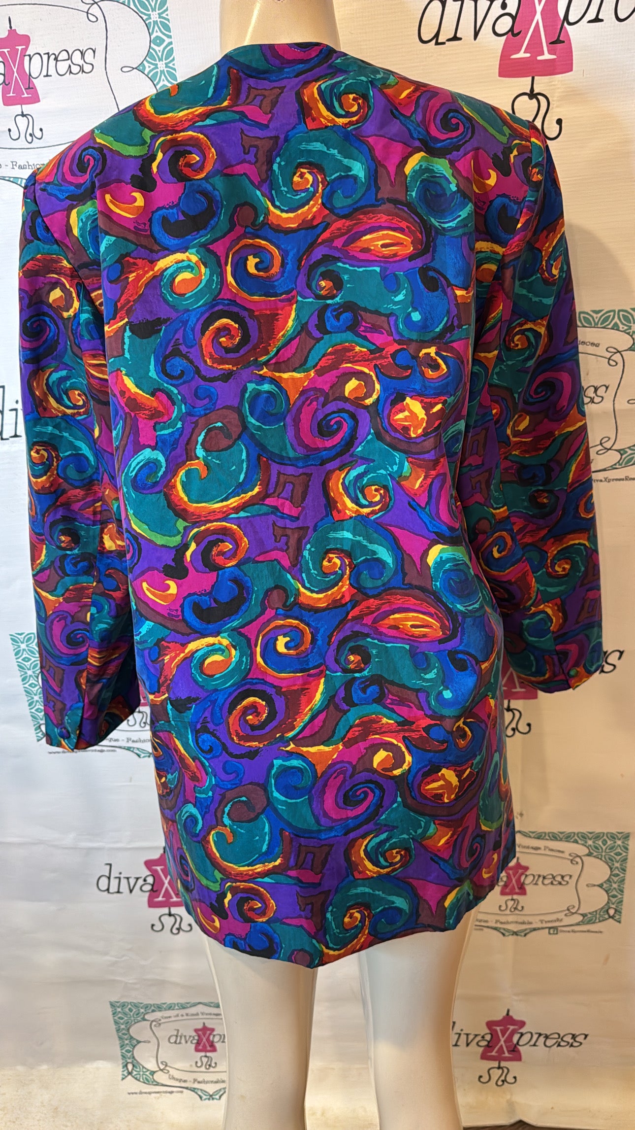 Vintage Anna and Frank Purple Colorful Silk Blazer Size L