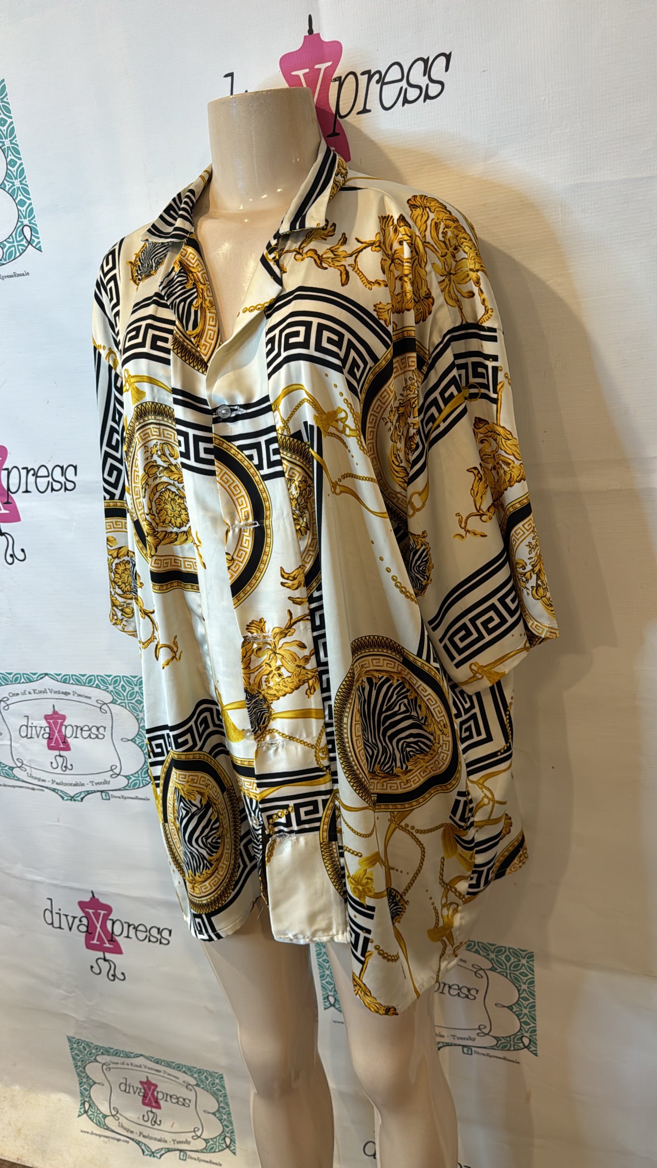 Vintage Silk Versace Style Blouse Size 2x