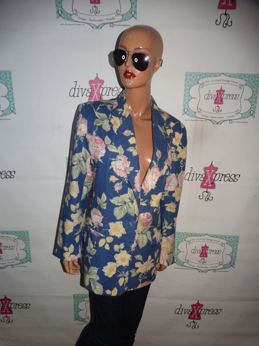 Vintage Leslie Fay Blue JEan Floral Blazer Size 1x