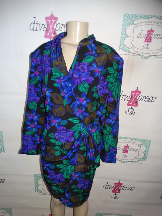 Vintage Kasper Black Colorful Dress Size XL