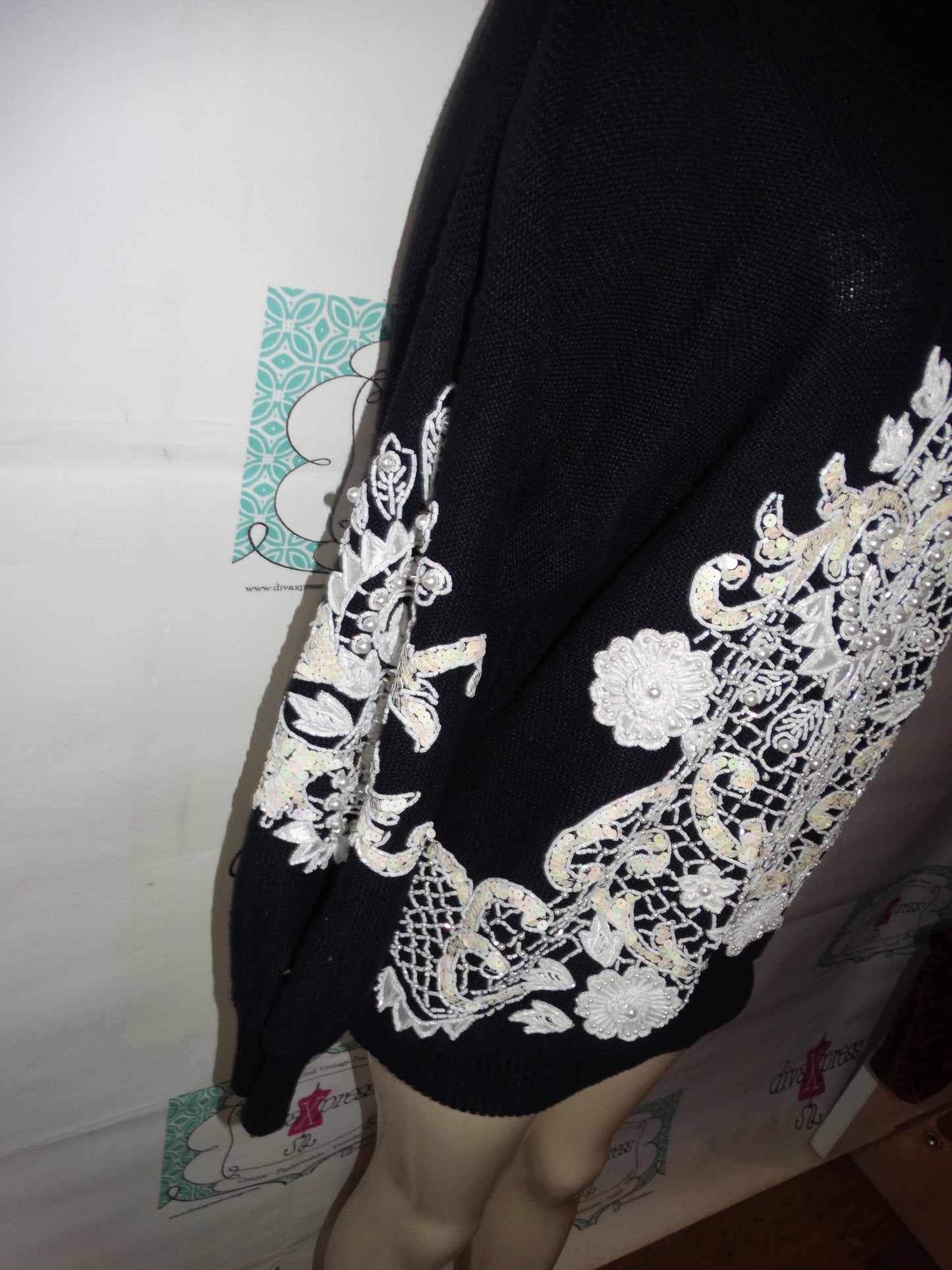 Vintage Le Club Black and White Beaded Sweater Size 1x