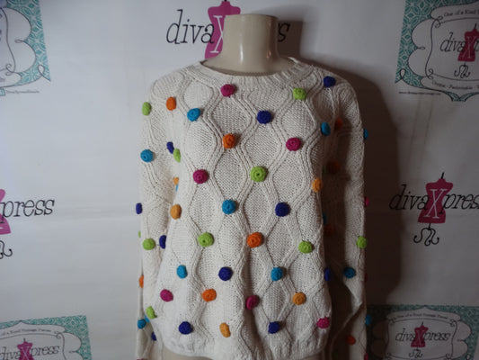 Vintage Cream Colorful Sweater Size L