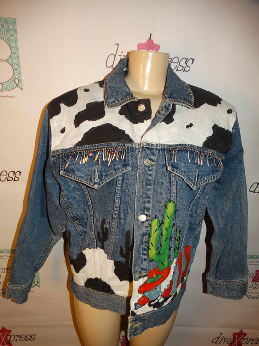 Vintage Fresco Custom Jean Cow Print Jacket Size XL