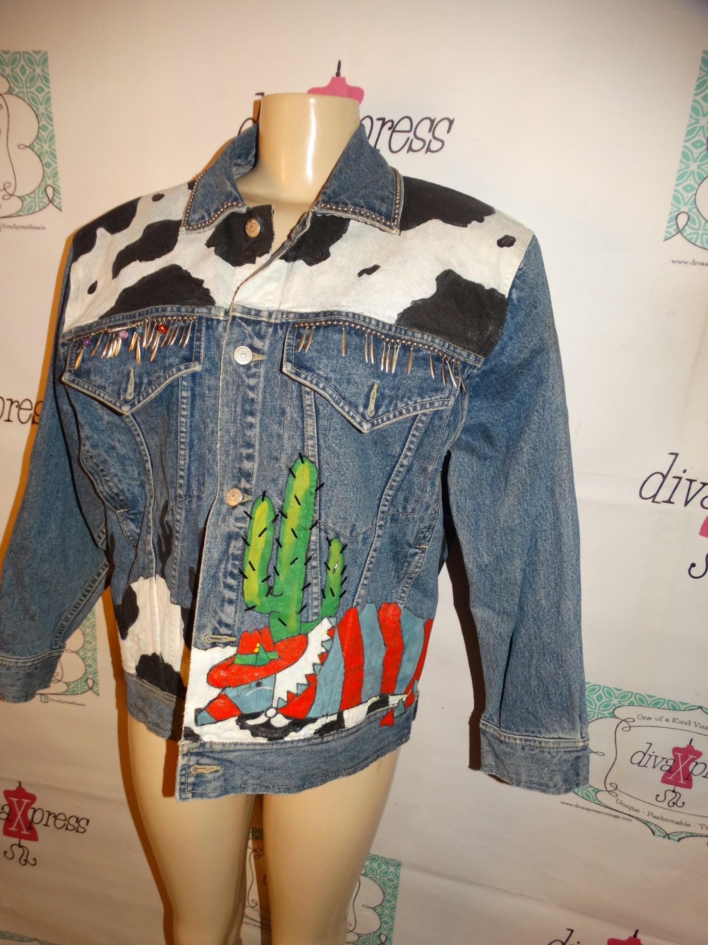Vintage Fresco Custom Jean Cow Print Jacket Size XL