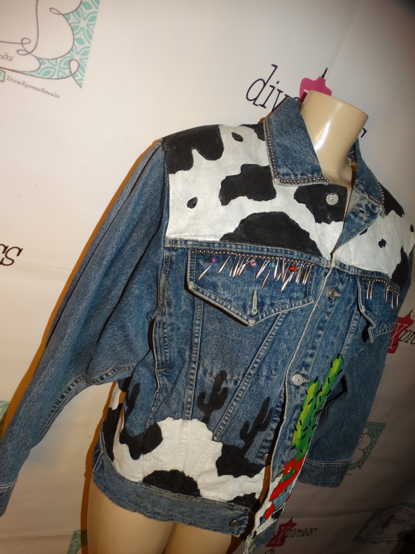 Vintage Fresco Custom Jean Cow Print Jacket Size XL