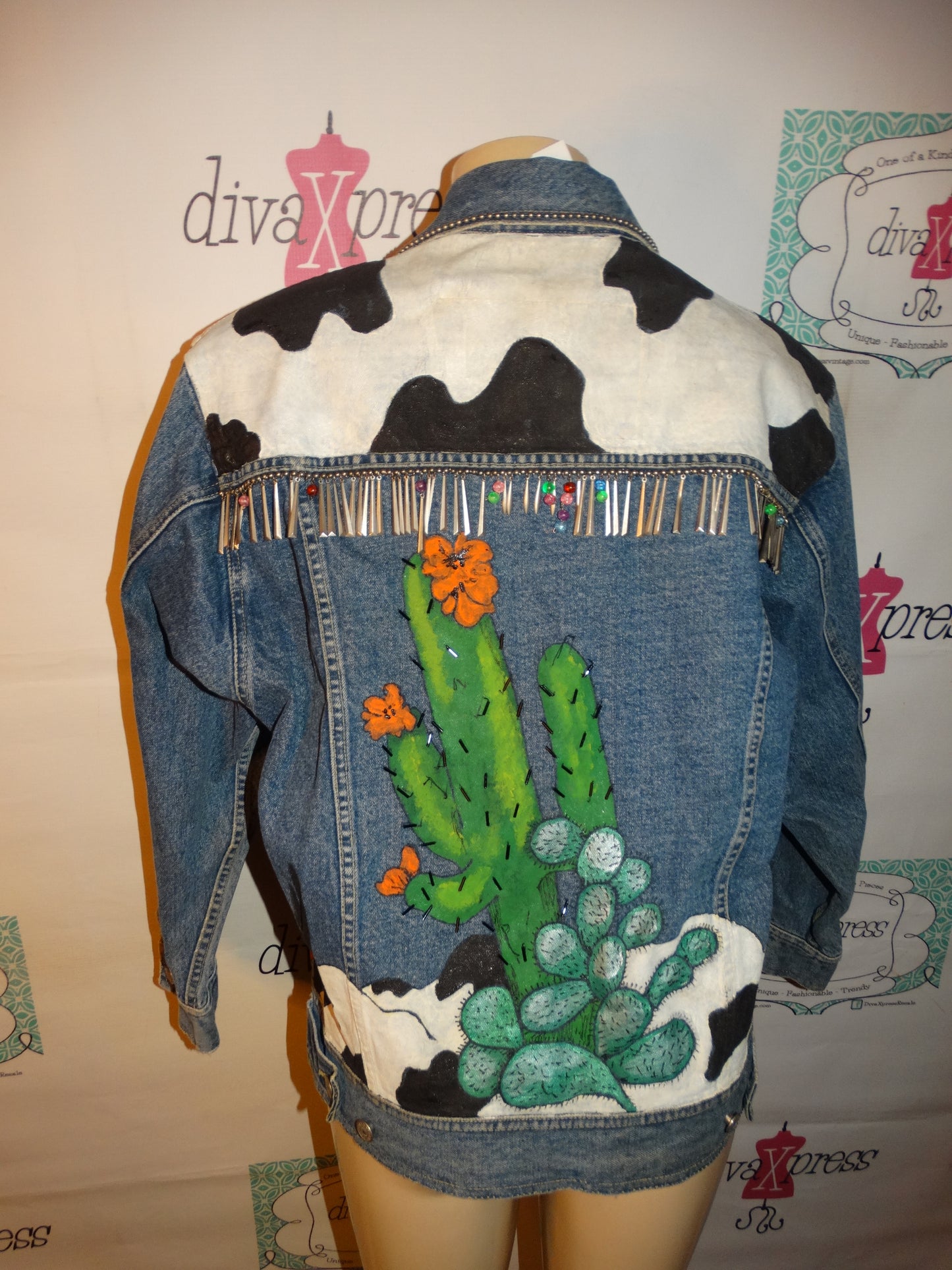 Vintage Fresco Custom Jean Cow Print Jacket Size XL