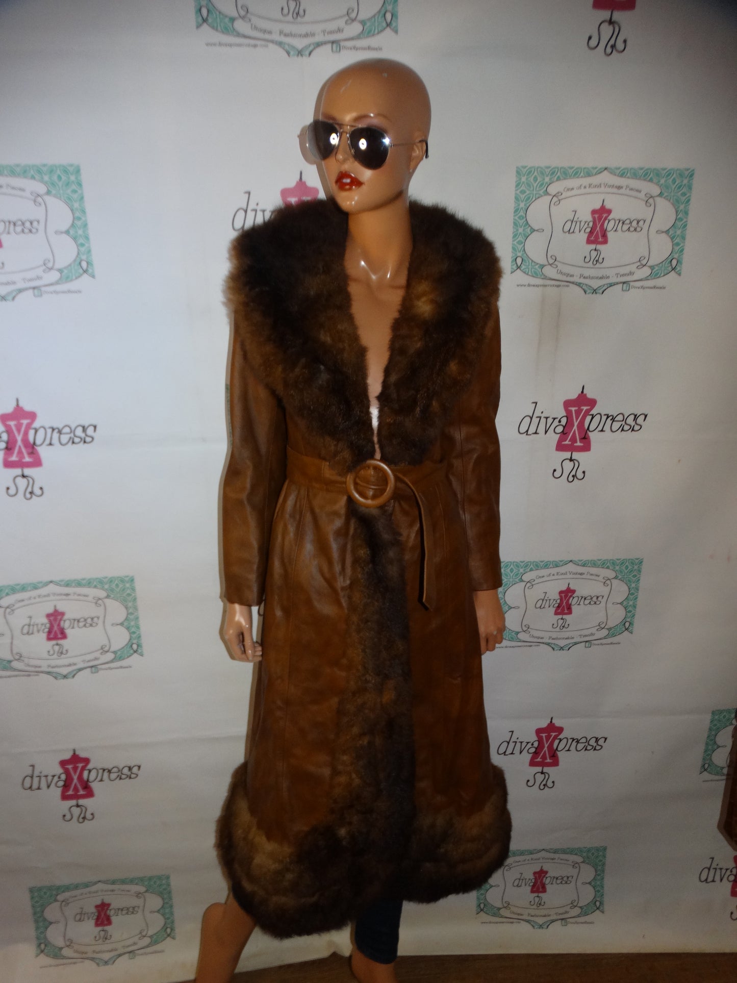 Vintage Rajae Brown Leather Authentic Fur Coat Size M