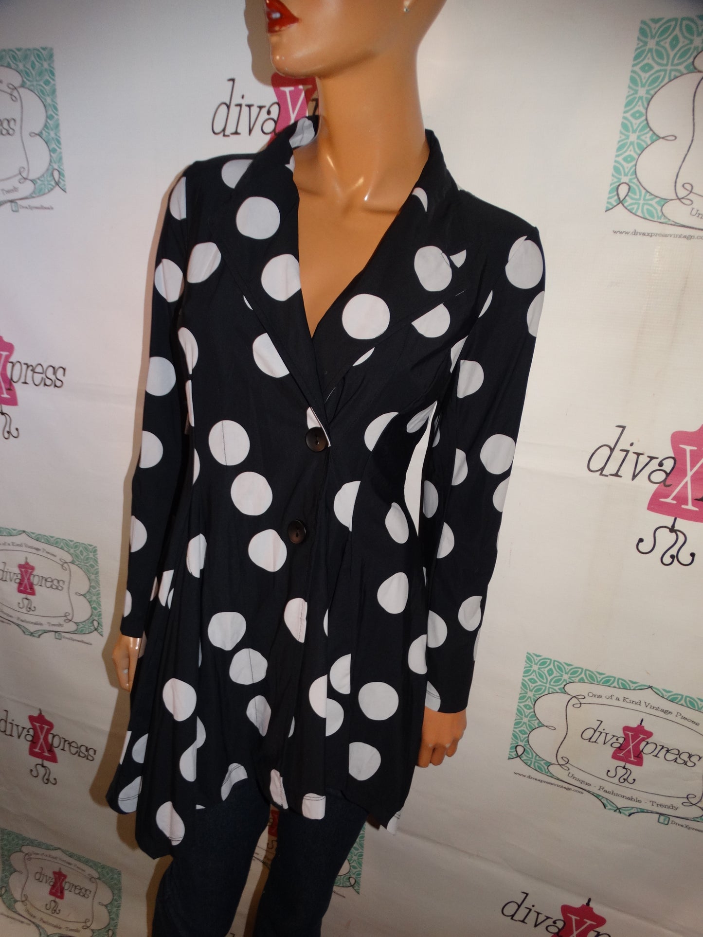 Vintage TeBlack kena Black and White Polka Dot Blazer Size S