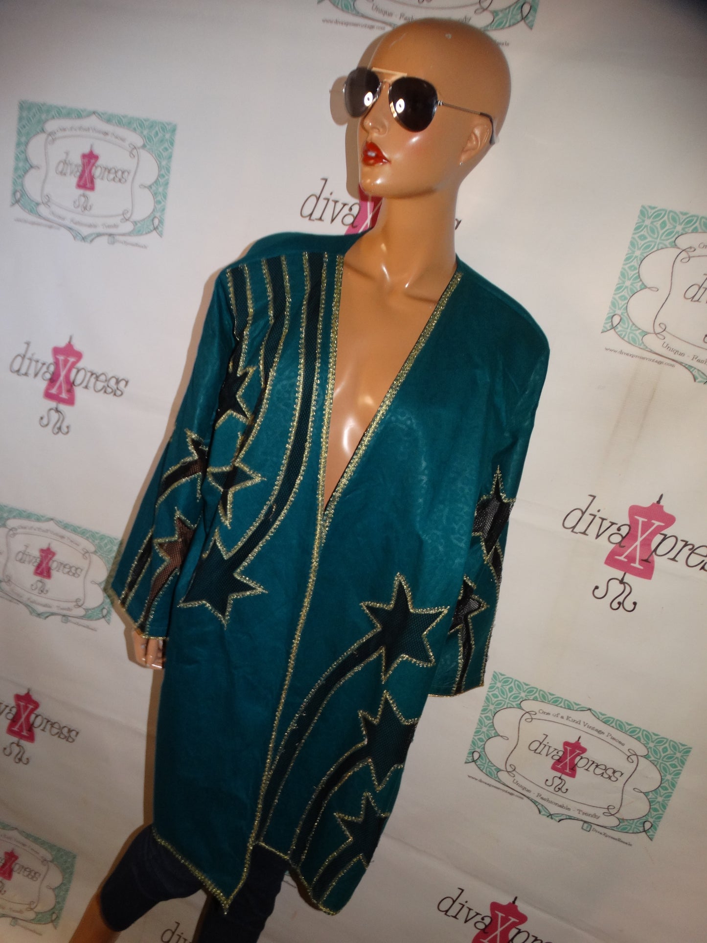 Vintage Rija Green/Black/Gold Star Throw Size 3x